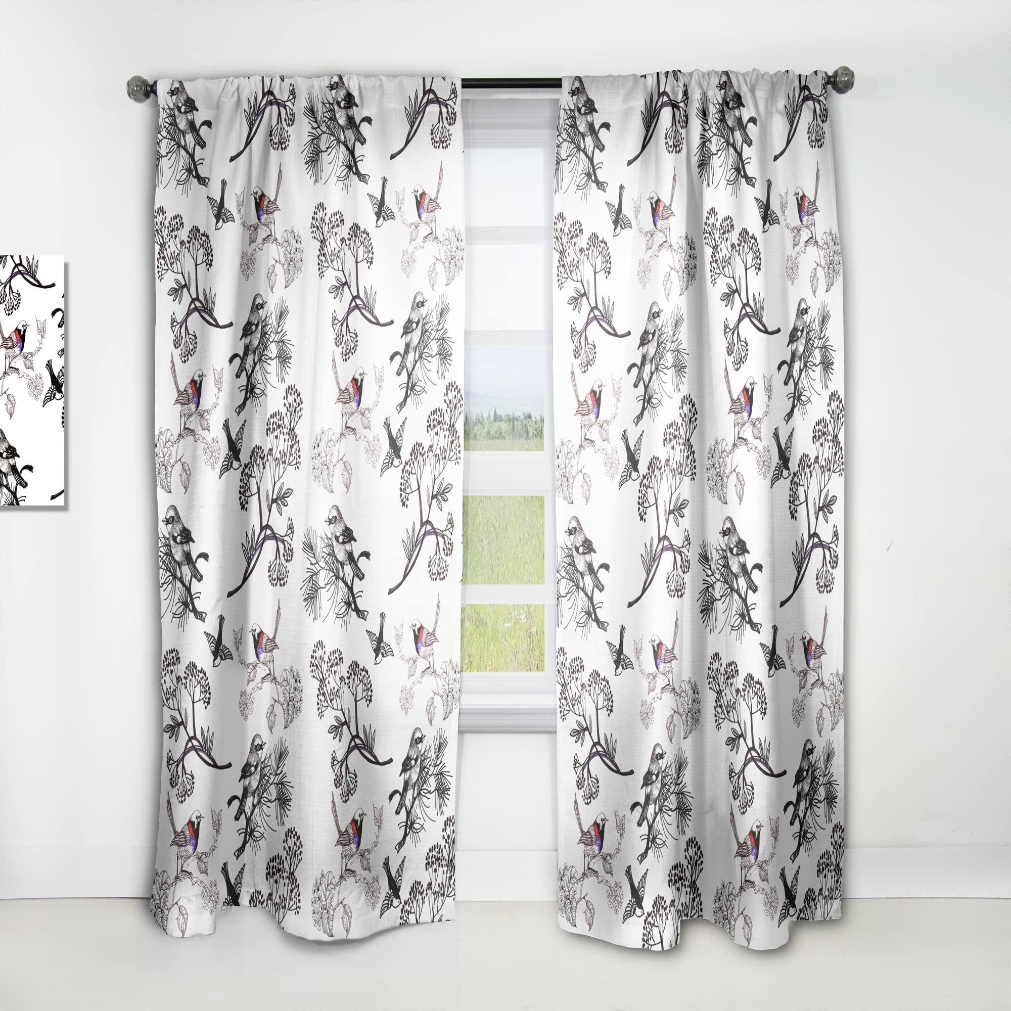 DesignQ Floral Bird Pattern Blackout Curtains - Thermal Insulated Single Panel (52x63 Inch) for Bedroom & Living Room - Elegant Home Decor for Better Sleep & Energy Savings