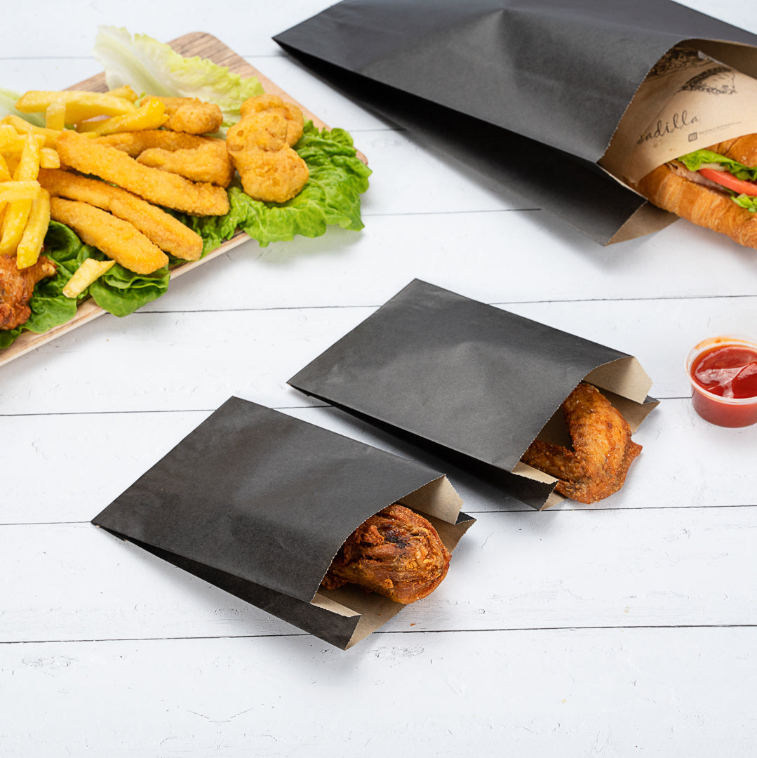 Premium Black Paper French Fry & Snack Bags - 4.25