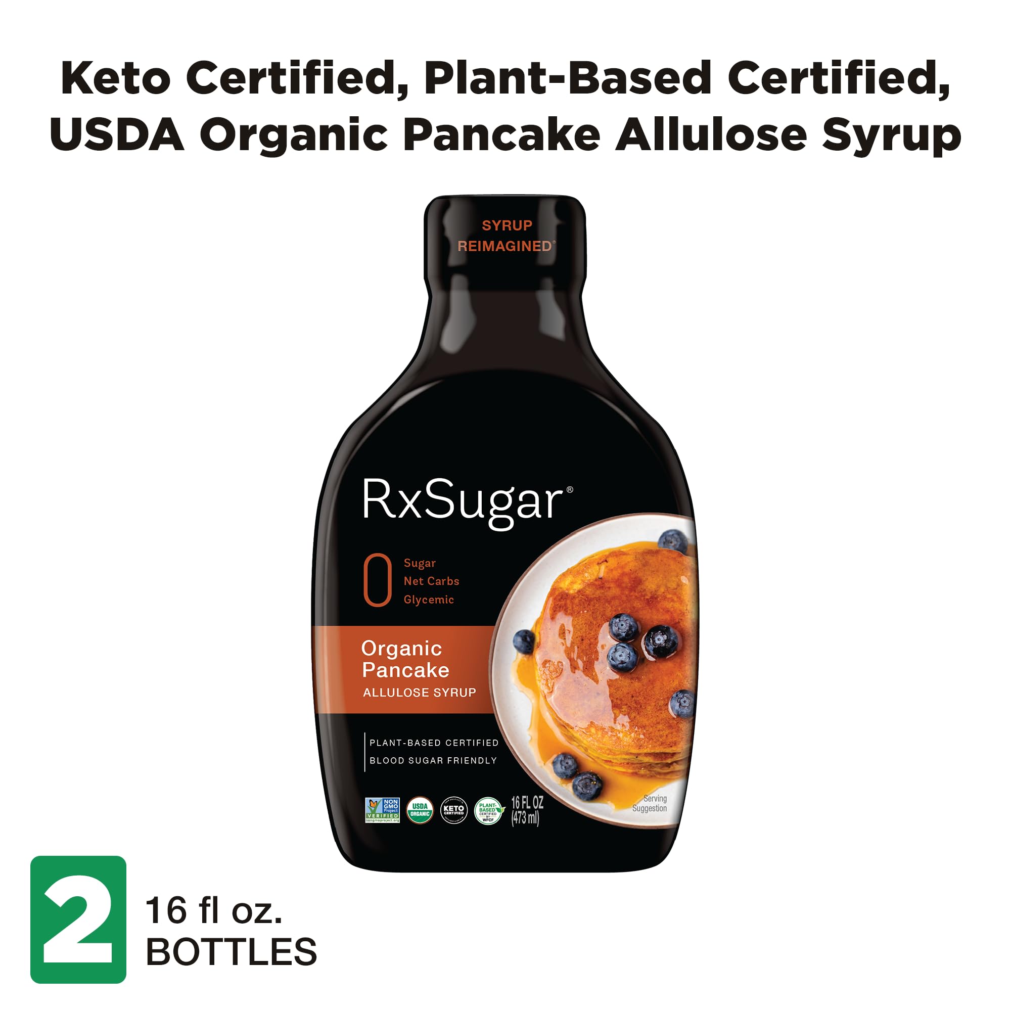 Organic Pancake Syrup 2-Pack with Allulose Sweetener | Diabetes-Safe, Keto Certified, Non-GMO & Gluten-Free | Natural Sugar Alternative for Healthy Breakfast & Desserts | Perfect for Pancakes, Waffles & Yogurt Toppings