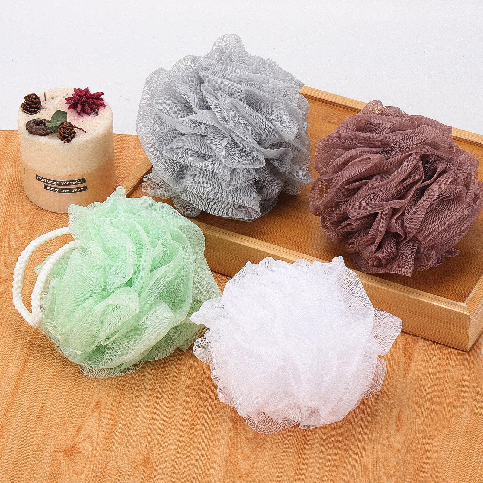 8 Pack Exfoliating Mesh Loofah Pouf Bath Sponge - Soft Shower Ball for Deep Cleansing & Body Scrub - Perfect for Sensitive Skin & Daily Shower Routine
