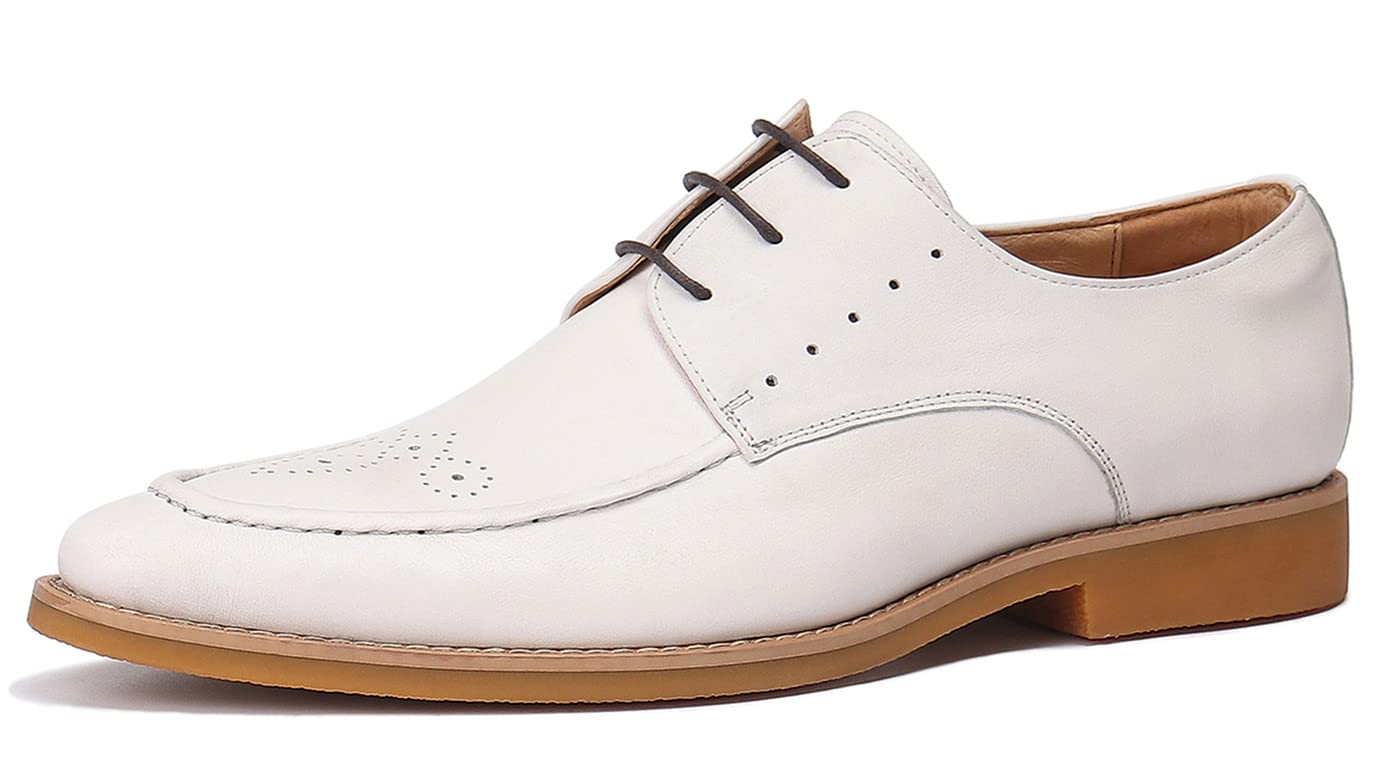 Men's White Lace-Up Oxford Dress Shoes - Modern Formal Shoes for Business, Wedding & Office Wear