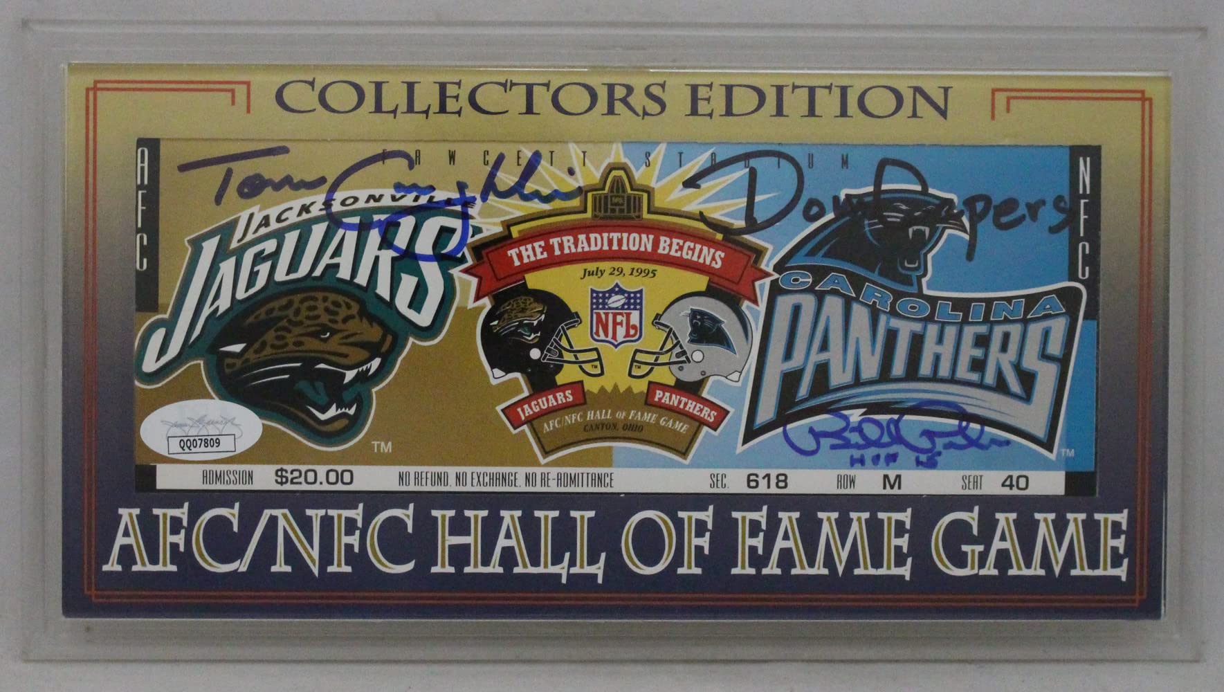 Authentic 1995 Hall of Fame Ticket Signed by Bill Polian, Tom Coughlin & Don Capers with JSA COA - Rare NFL Collectible for Sports Memorabilia Display & Investment