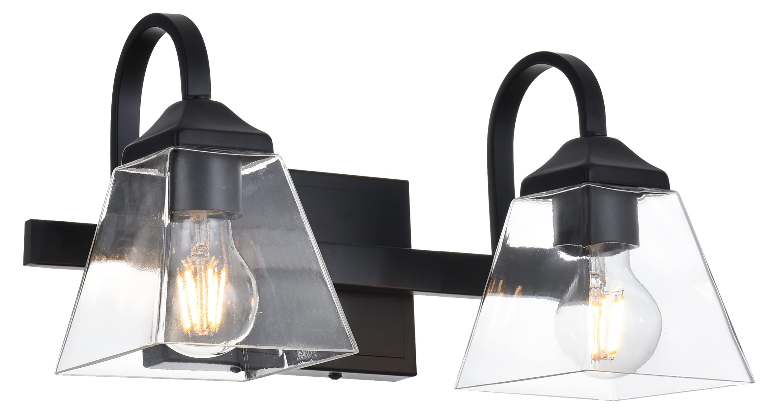 TULUCE Modern 2-Light Wall Sconce - Rustic Black Metal Vanity Light with Clear Glass Shades - Bathroom Mirror Lighting, Hallway, Kitchen & Living Room Wall Fixture - Perfect for Ambient & Task Lighting in Home Decor