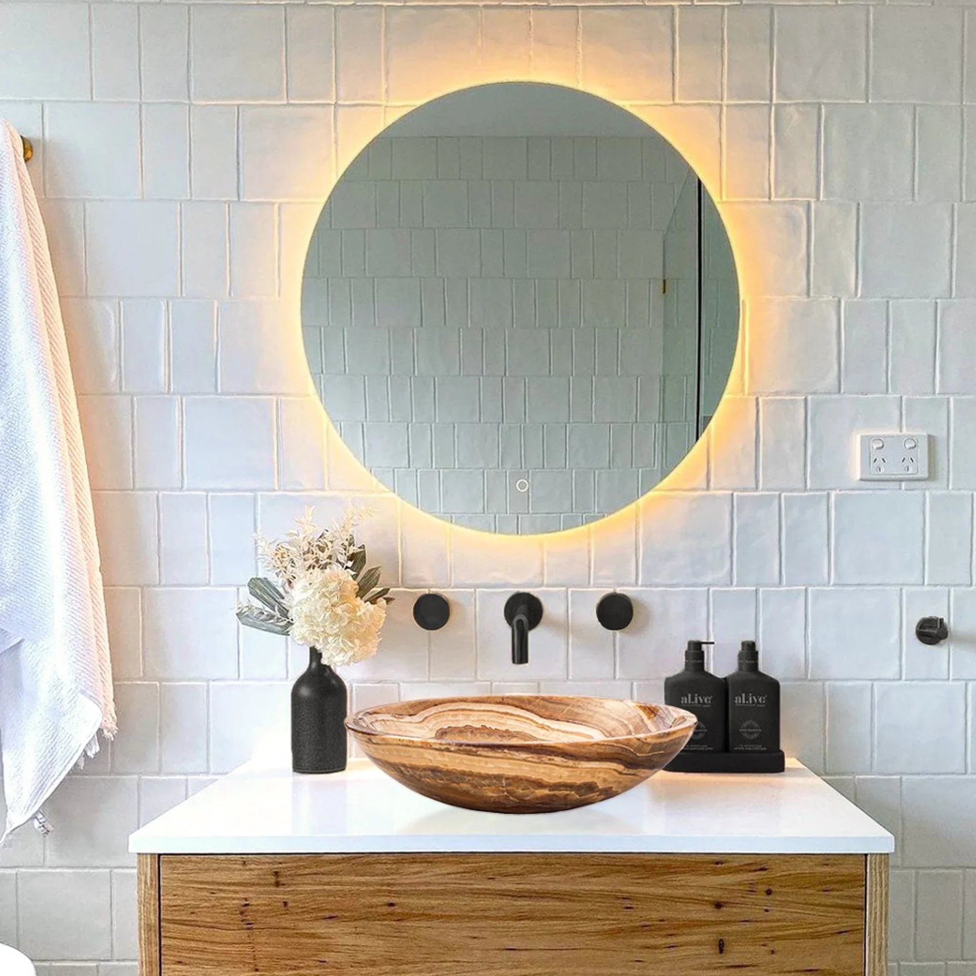 Brown Onyx Translucent Natural Stone Vessel Sink - Polished Vanity Bathroom Sink for Modern & Luxury Home Decor | Perfect for Bathroom Vanity, Powder Room, or Spa Retreat