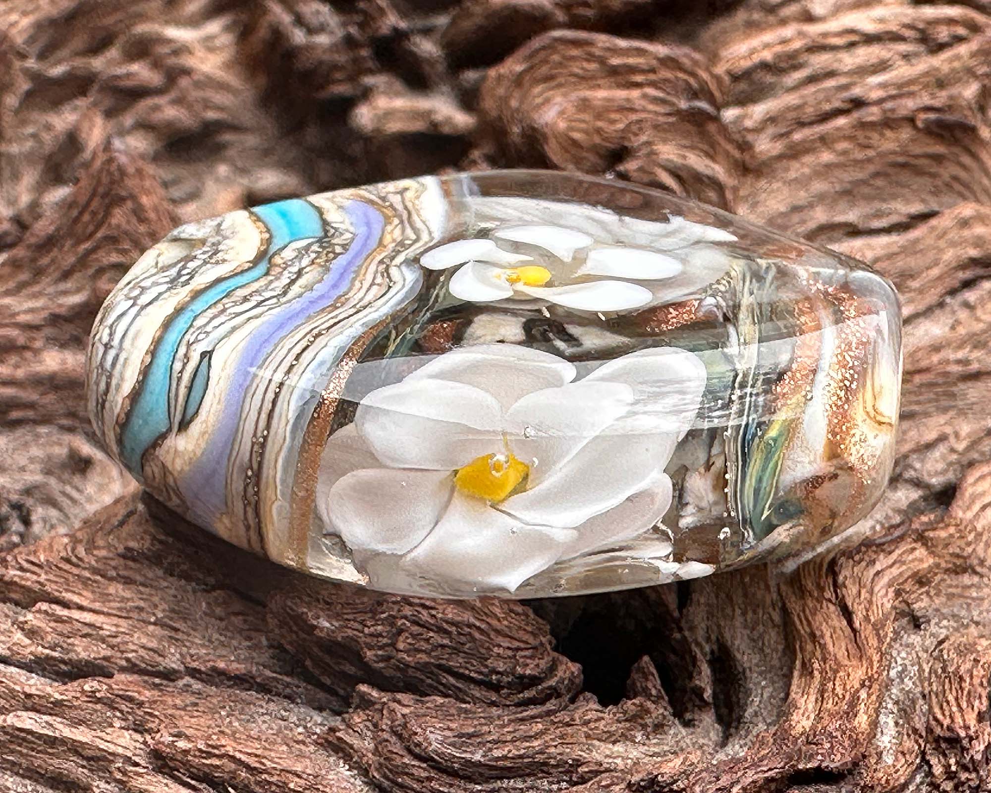 Handmade White Floral Organic Lampwork Glass Focal Bead for Jewelry Making - Perfect for Necklaces, Bracelets, and DIY Crafts