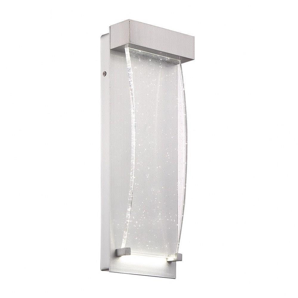 14 x 5 Inch Small LED Surface Mount Light with Clear Seeded Crystal Glass - Brushed Silver Finish for Outdoor & Landscape Lighting - Perfect for Garden Paths, Driveways, and Patio Decor