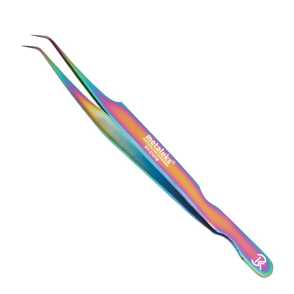 Professional Eyelash Extension Tweezers - Multi-Titanium Coated Japanese Stainless Steel, 90° Angular Tip, Handcrafted Precision Tools for Salon & Home Use - Perfect for Lash Artists & DIY Beauty Enthusiasts