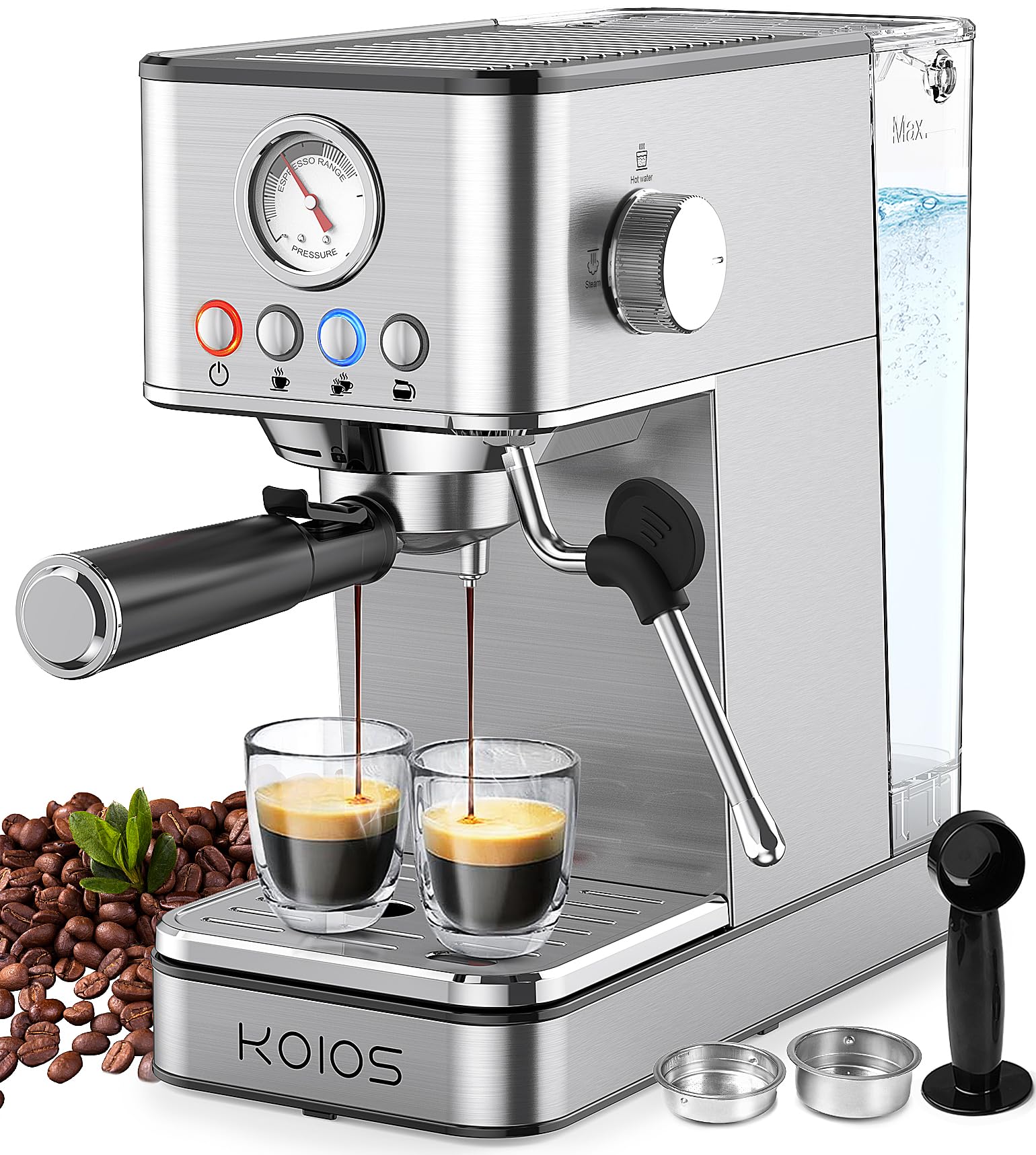 KOIOS 1200W Semi-Automatic Espresso Machine with Foaming Steam Wand - 20 Bar Pressure, 58oz Removable Water Tank - Perfect for Home Baristas to Make Espresso, Cappuccino & Latte - Ideal for Morning Coffee, Afternoon Pick-Me-Up & Entertaining Guests