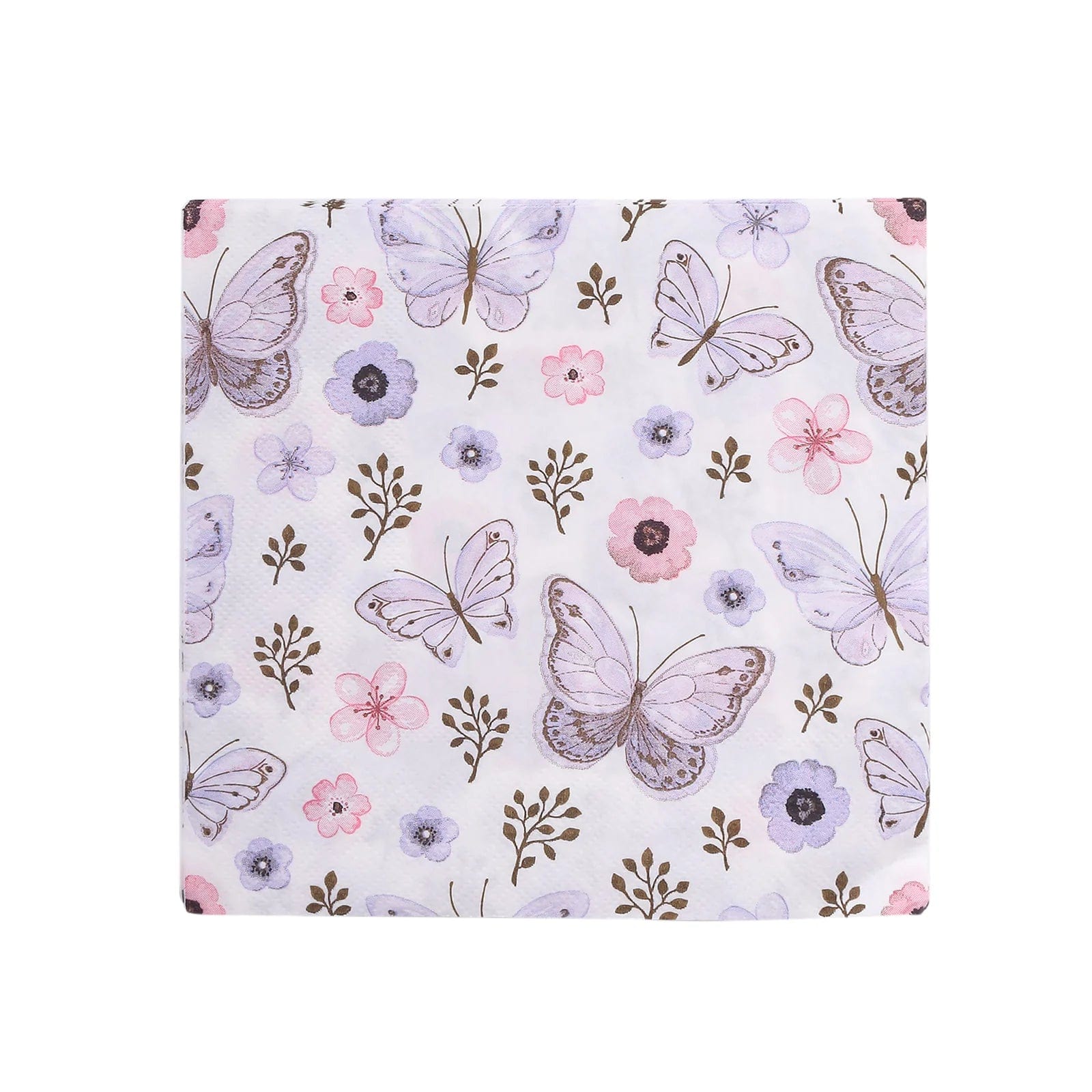 20-Pack Disposable 13x13 Inch Ivory & Lavender Butterfly Cocktail Napkins - Elegant Party, Wedding, Bridal Shower & Dinner Table Decorations