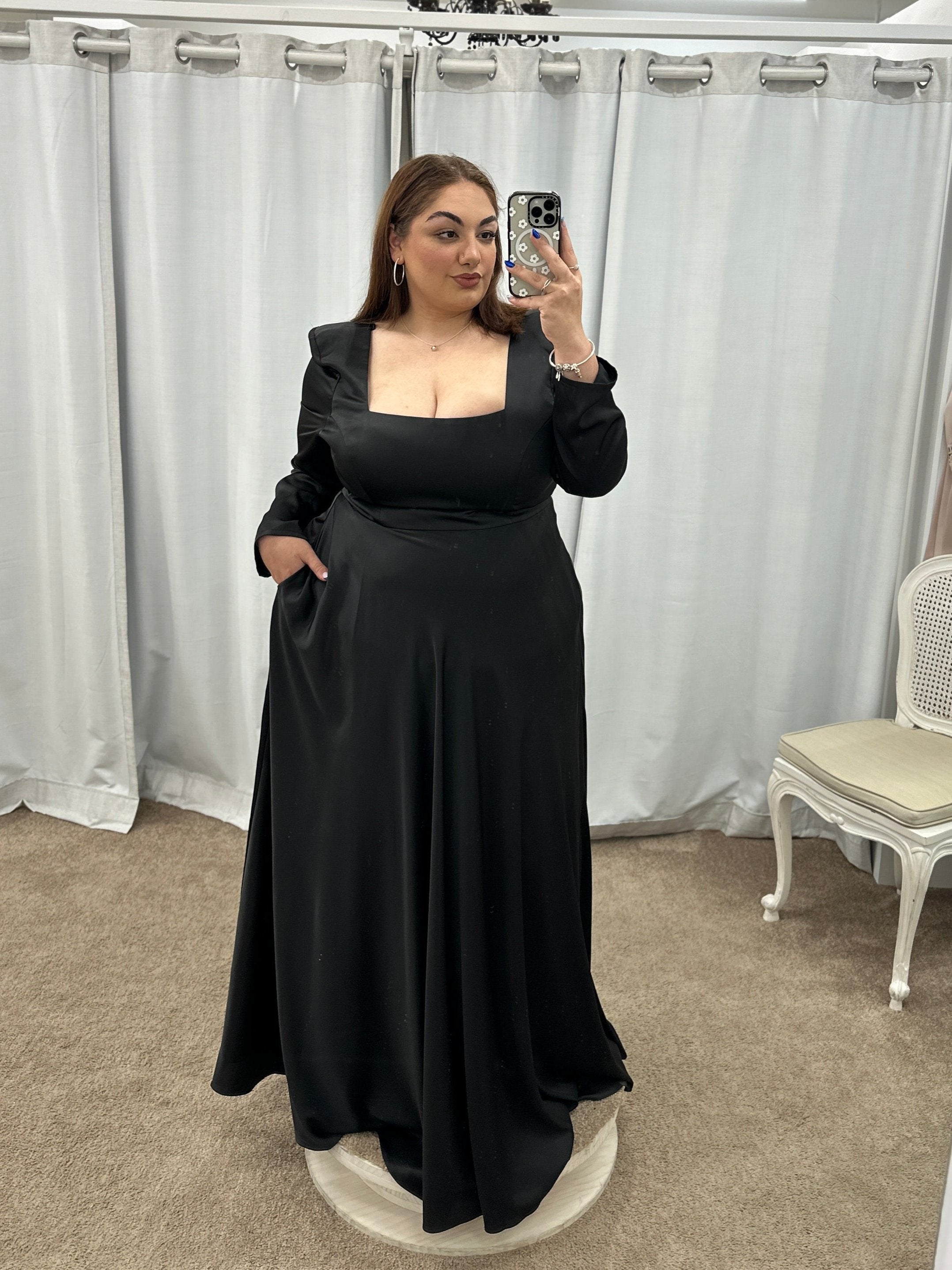 Elegant Square Neck Long Sleeve Evening Gown for Women - Formal Dress for Weddings, Parties & Special Occasions