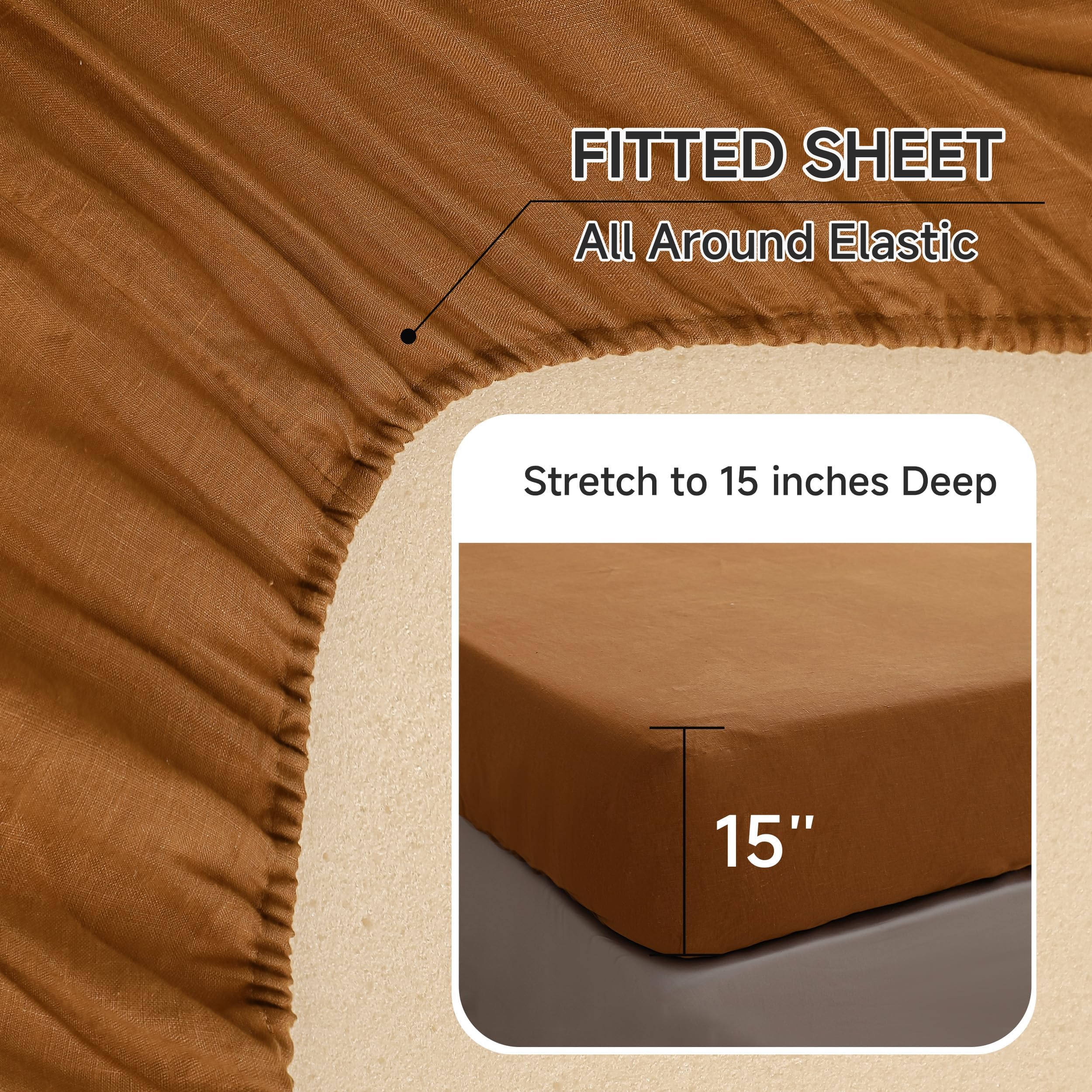 Premium 100% French Linen Sheet Set - Twin Size 3-Piece (Rust Color) | Natural Breathable & Durable All-Season Bedding | Soft Luxury Linen Sheets for Bedroom, Guest Room & Vacation Homes