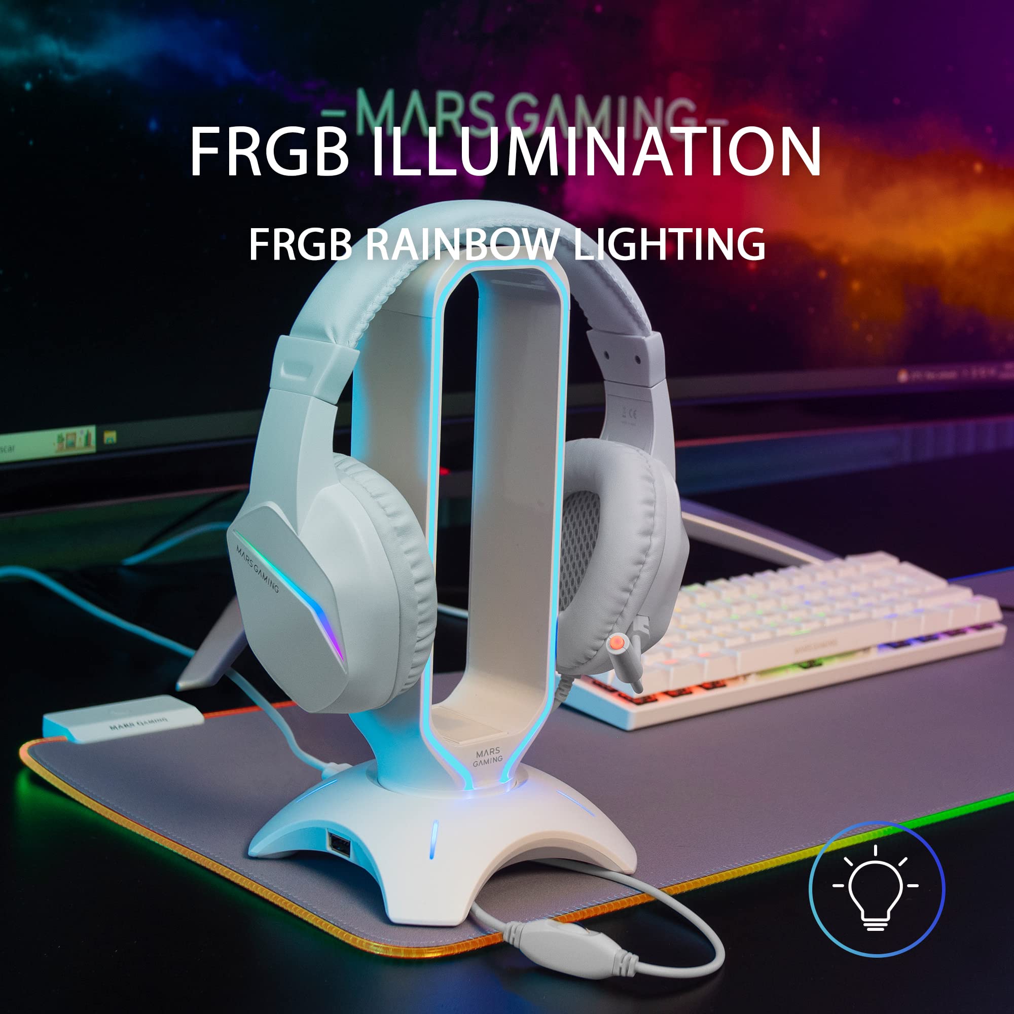 Mars Gaming MH122 RGB Over-Ear Gaming Headset with Microphone, HiFi Sound, Noise Cancellation, Ultra Lightweight - Compatible with PS4, PS5, Xbox, Switch, Tablet, Windows & Mac (White) - Perfect for Competitive Gaming, Streaming & Online Meetings