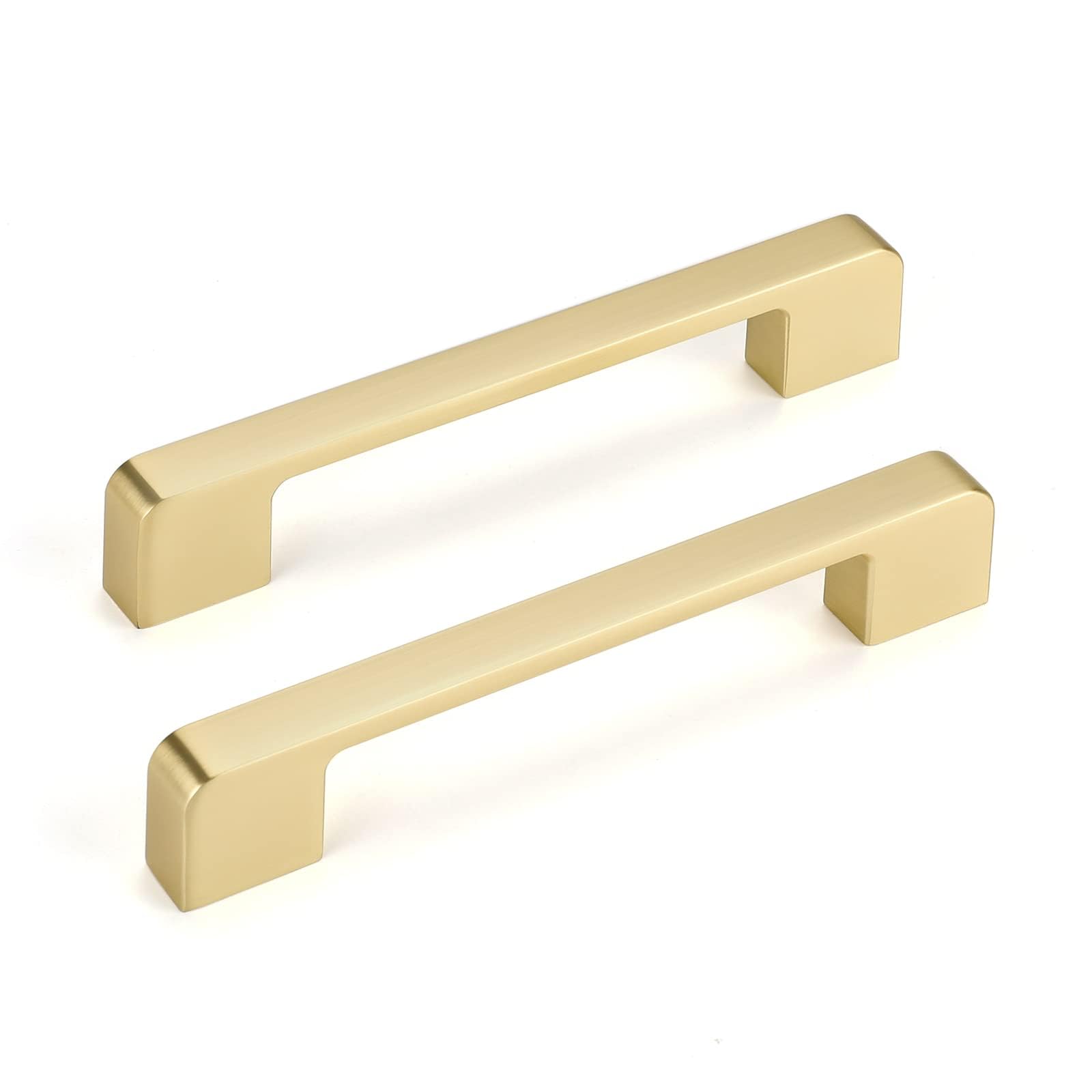 5 Pack 5 Inch Brushed Gold Cabinet Pulls - Solid Brass Drawer Handles for Kitchen Cabinets, Dressers & Furniture - Modern Hardware for Home Renovation & DIY Projects