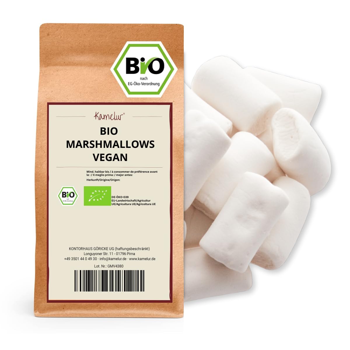 Organic Vegan Marshmallows (1kg) - Plant-Based, Gluten-Free, Non-GMO - Perfect for Campfires, Hot Cocoa & Baking