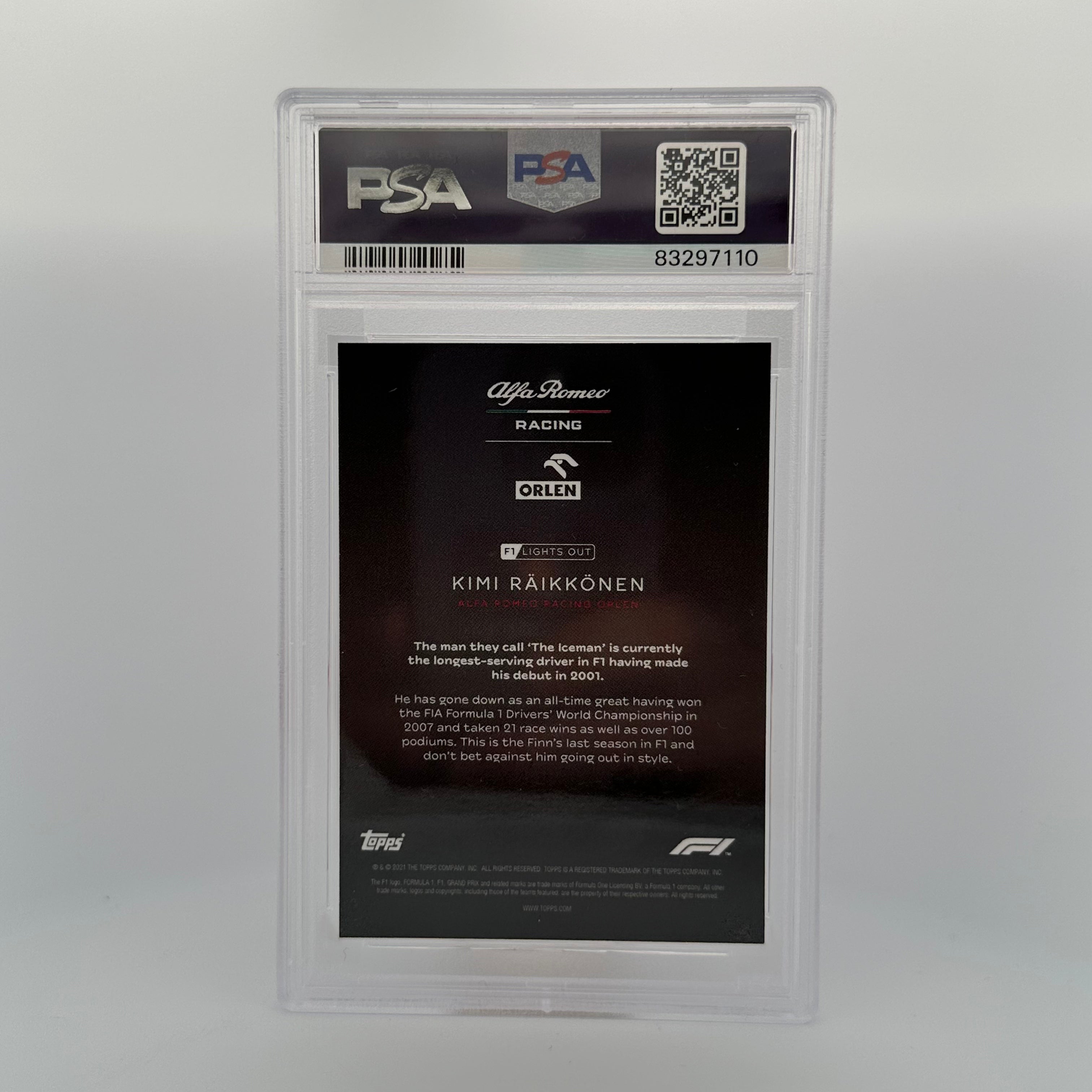 PSA 8 Graded Kimi Raikkonen Formula 1 Driver Rainbow Foil Trading Card - Perfect for Collectors, Fans & Sports Memorabilia Enthusiasts