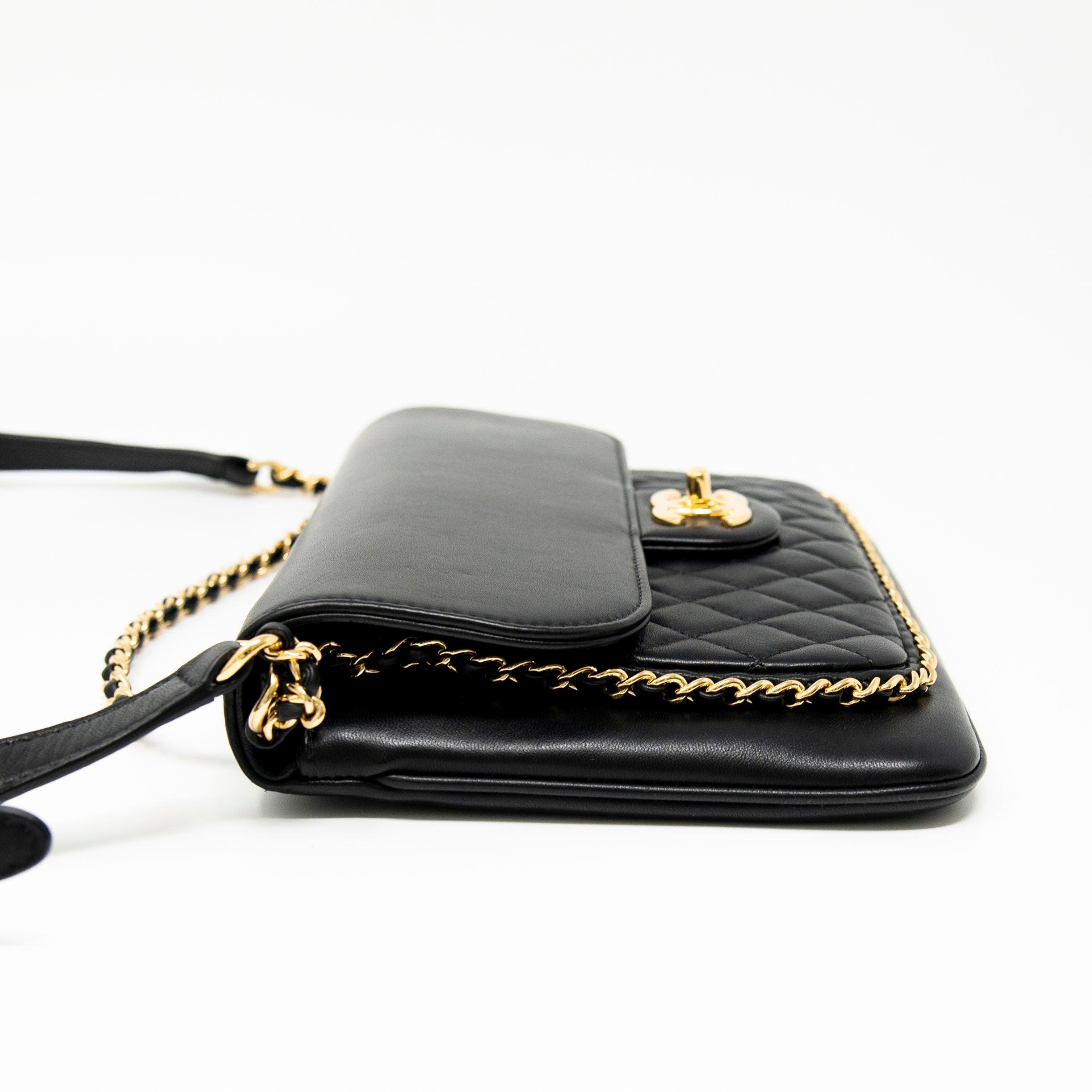 Chanel Black Quilted Caviar Leather Unchained Flap Bag - Luxury Designer Handbag for Women, Perfect for Evening Parties & Special Occasions