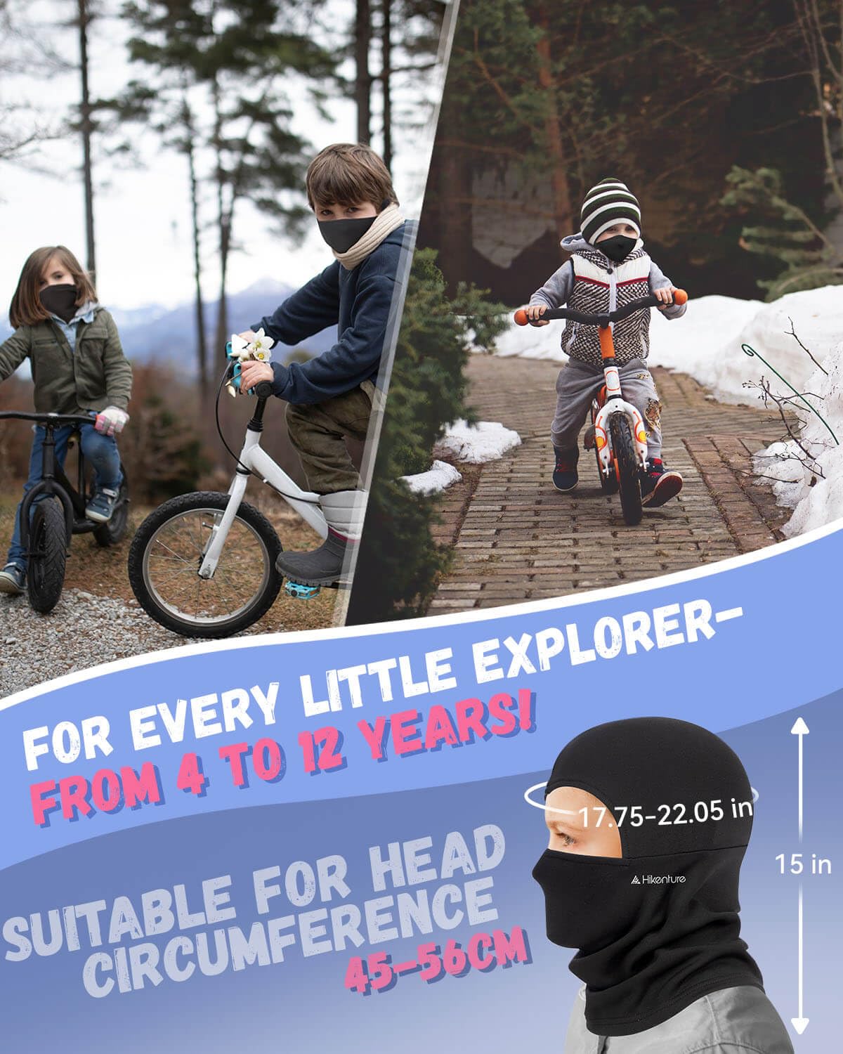 Hikenture Kids Balaclava Ski Mask - Winter Fleece Neck Warmer & Helmet Liner for Toddlers & Children | Cold Weather Face Cover for Skiing, Snowboarding & Outdoor Activities