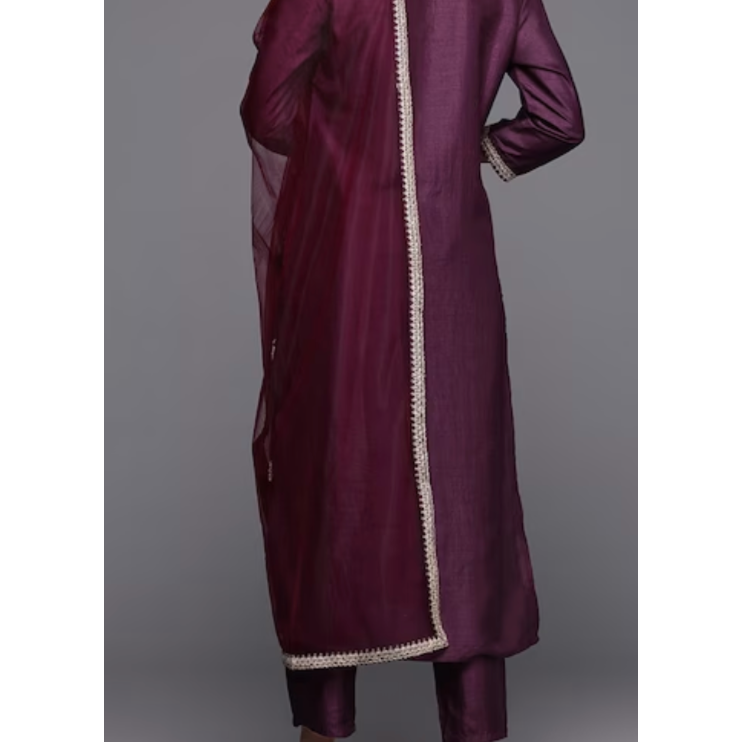 Elegant Purple Floral Embroidered Indian Silk Kurta Set for Women | Traditional Ethnic Wear for Festivals, Weddings & Special Occasions