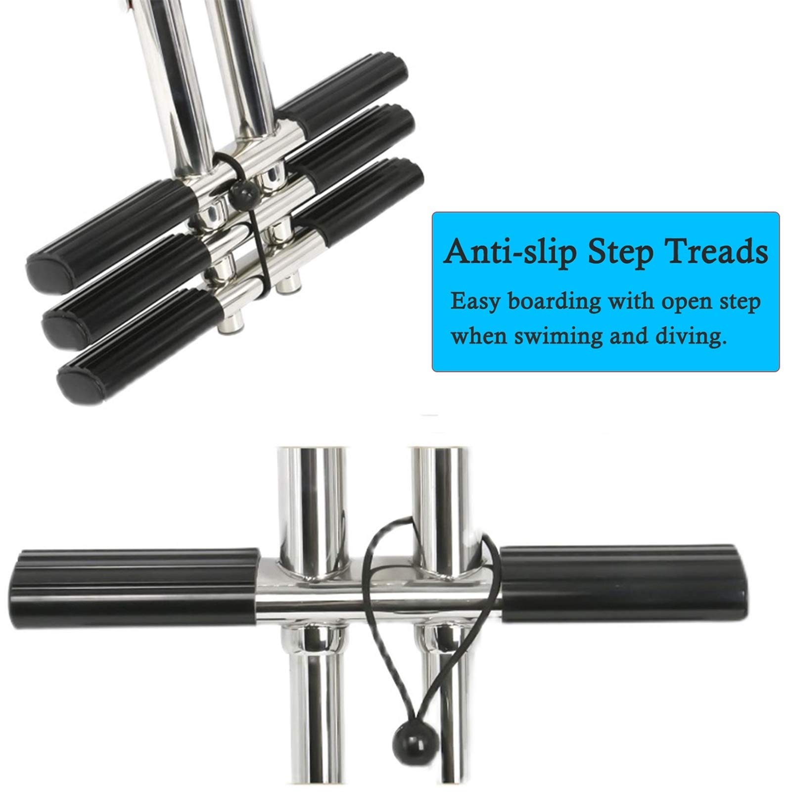 3-Step Folding Boat Ladder - Marine Boarding Ladder with Anti-Slip Treads (150kg Capacity) for Pontoon & Dock