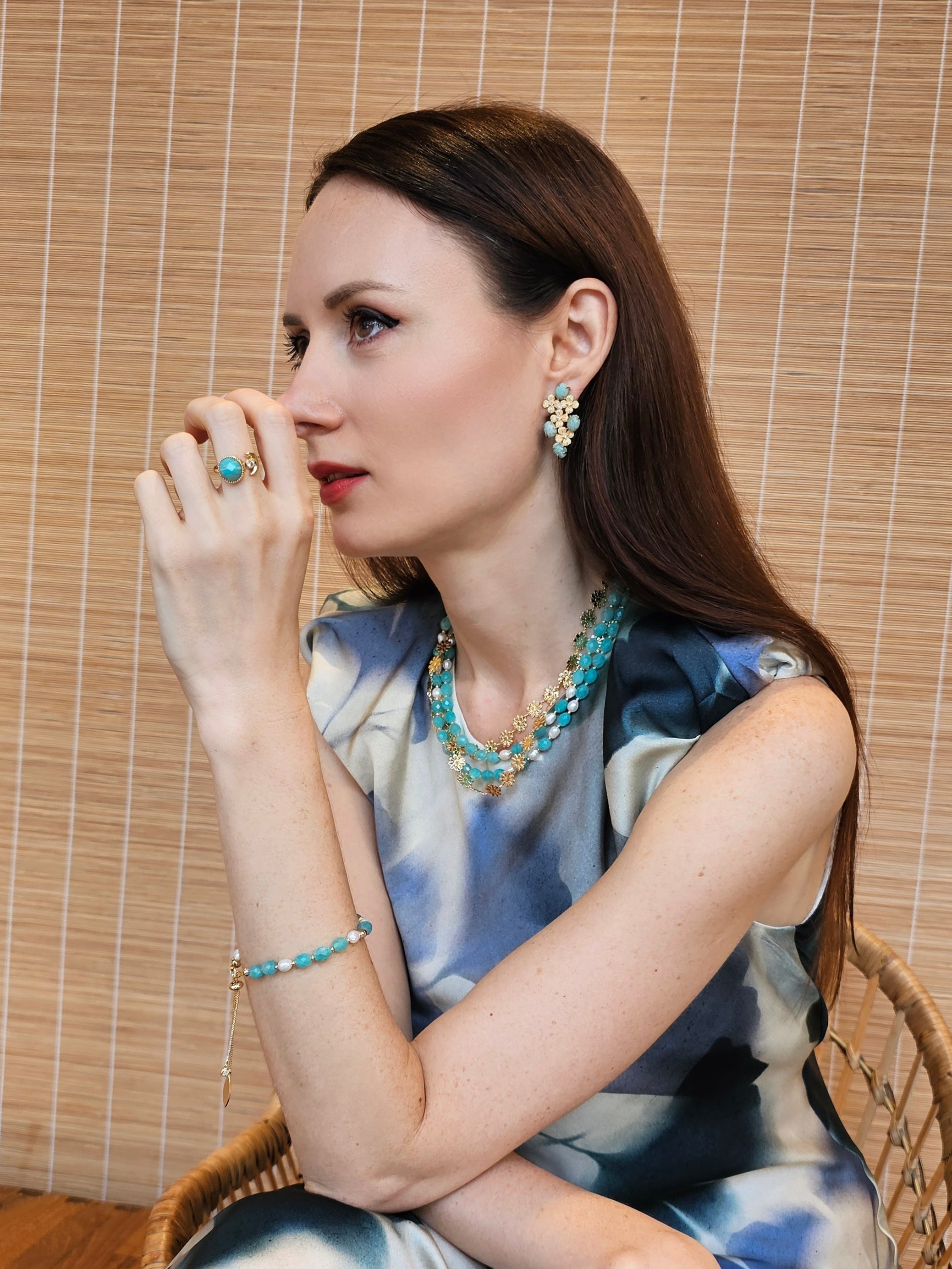 Amazonite Flower Statement Earrings for Women - Elegant Bohemian Jewelry for Parties, Weddings & Special Occasions