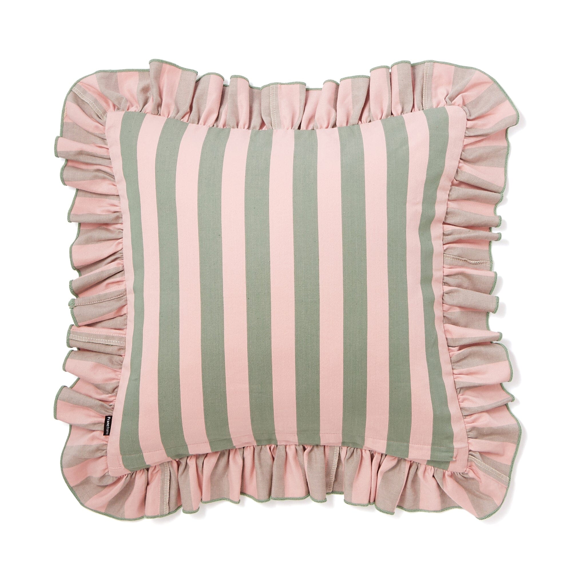 Frill Stripe Cushion Cover 18x18 Inches Pink and Green Decorative Pillow Case for Sofa, Bed, Living Room Home Decor
