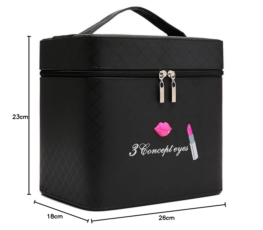 OLIZA 4-Layer PU Leather Makeup Organizer with Mirror | Cosmetic Storage Box for Brushes, Lipstick, Nail Polish & Beauty Products | Travel Vanity Case for Women & Girls (Black) | Perfect for Bedroom, Bathroom & Travel Organization