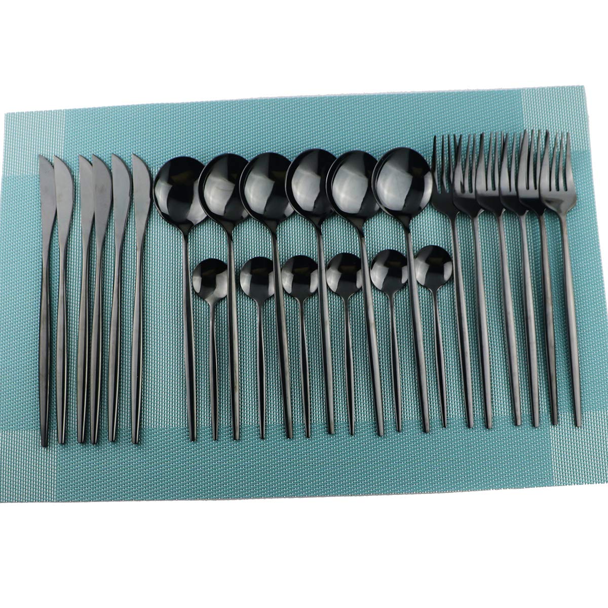 Gugrida 24-Piece Stainless Steel Flatware Set - 18/10 Mirror Polished Silverware Utensils with Forks, Spoons & Knives - Durable Cutlery Set for Restaurants, Home Kitchen & Dinner Parties (6-Pack, Black) - Perfect for Family Gatherings, Daily Meals & Formal Dining