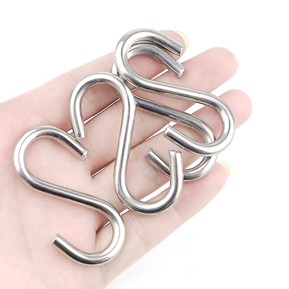 15 Pack Heavy Duty Stainless Steel S Hooks - 2.2 Inch Long, 1/5 Inch Thick Rust-Resistant Metal Hooks for Kitchen, Garage, Garden & Home Organization