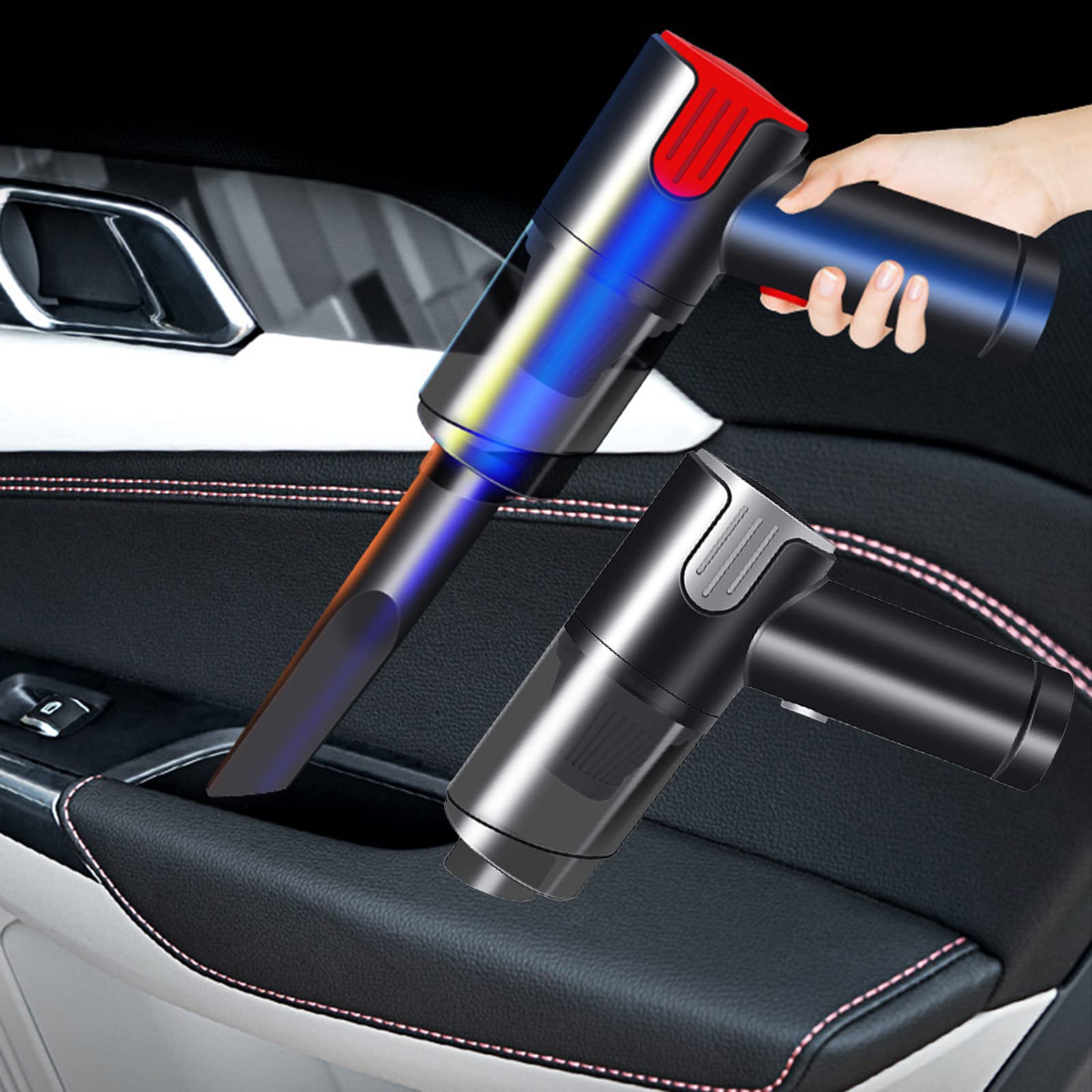 NSXCDH Cordless Handheld Vacuum Cleaner - Powerful Dry/Wet Suction for Home & Car Cleaning - Portable Car Vacuum for Upholstery, Crevices (Silver/Red) - Perfect for Pet Hair, Spills, and Quick Cleanups