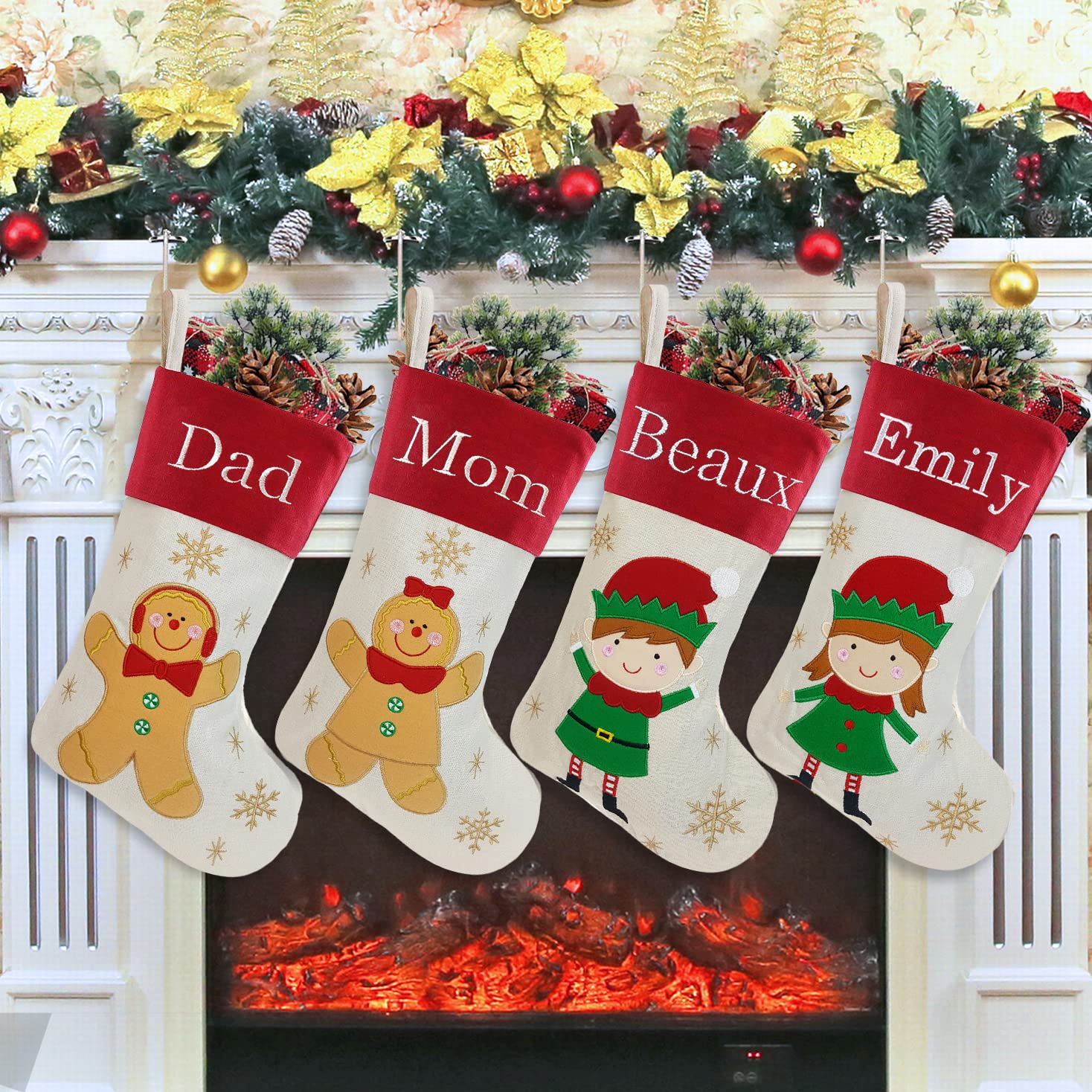 Personalized Christmas Stockings with Embroidered Names - Custom Holiday Gift Bags & Stocking Holders (Gingerbread Girl Design) - Perfect for Fireplace Decor, Christmas Tree Hanging & Festive Gift Giving