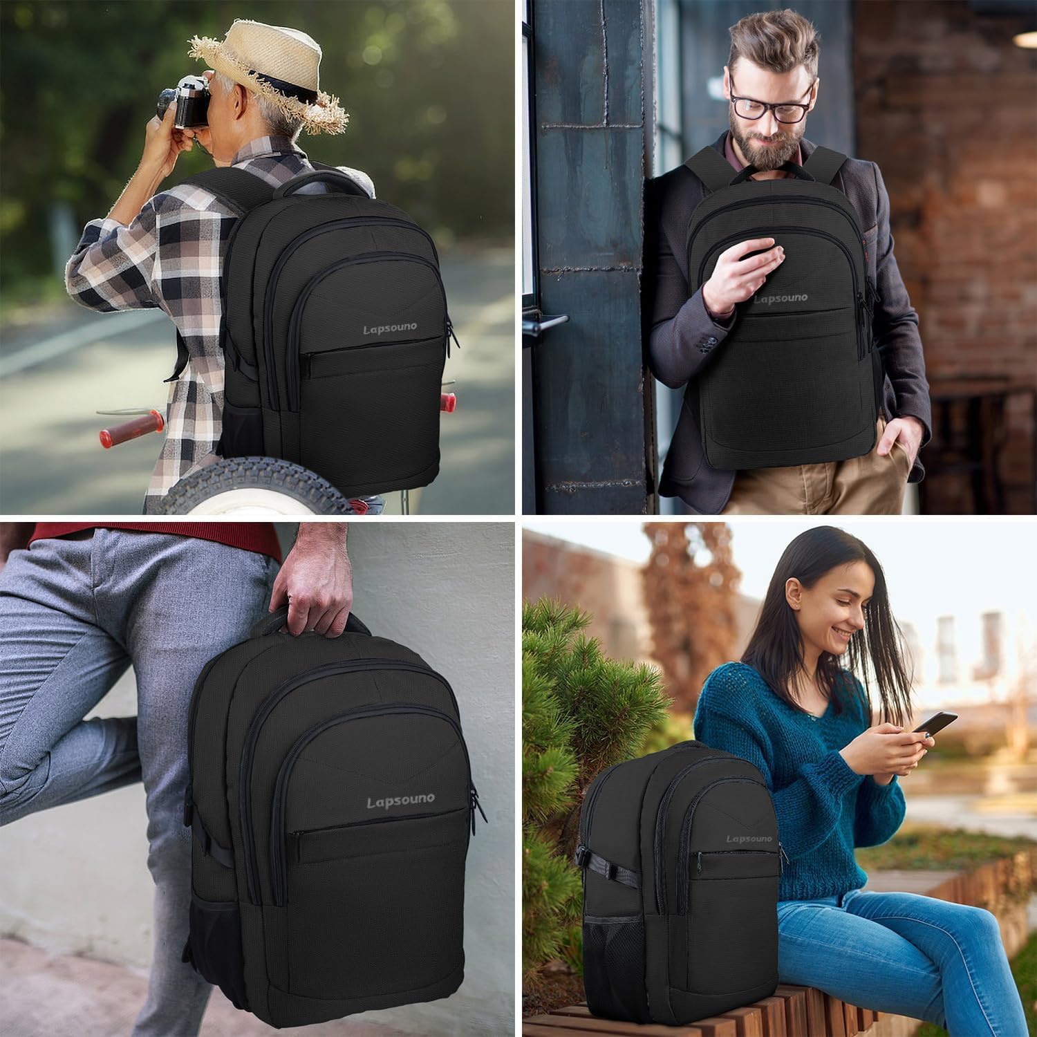 Lapsouno 15.6 Inch Anti-Theft Laptop Backpack - Slim Business Travel Backpack with USB Charging Port, TSA Friendly & Water Resistant - Perfect for College, School, Work & Commuting - Black (Men & Women)