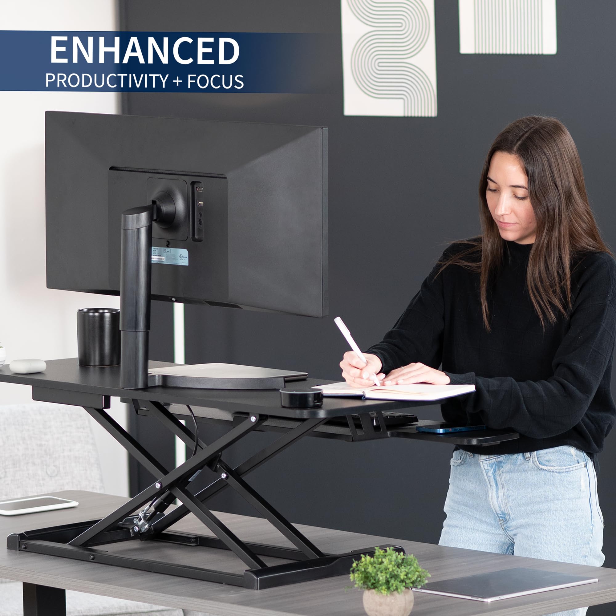 VIVO K Series 42 Inch Height Adjustable Sit Stand Desk Converter - Dual Monitor & Laptop Workstation with Wide Keyboard Tray (Black, DESK-V042KB) - Perfect for Home Office, Gaming Setup & Ergonomic Workspace