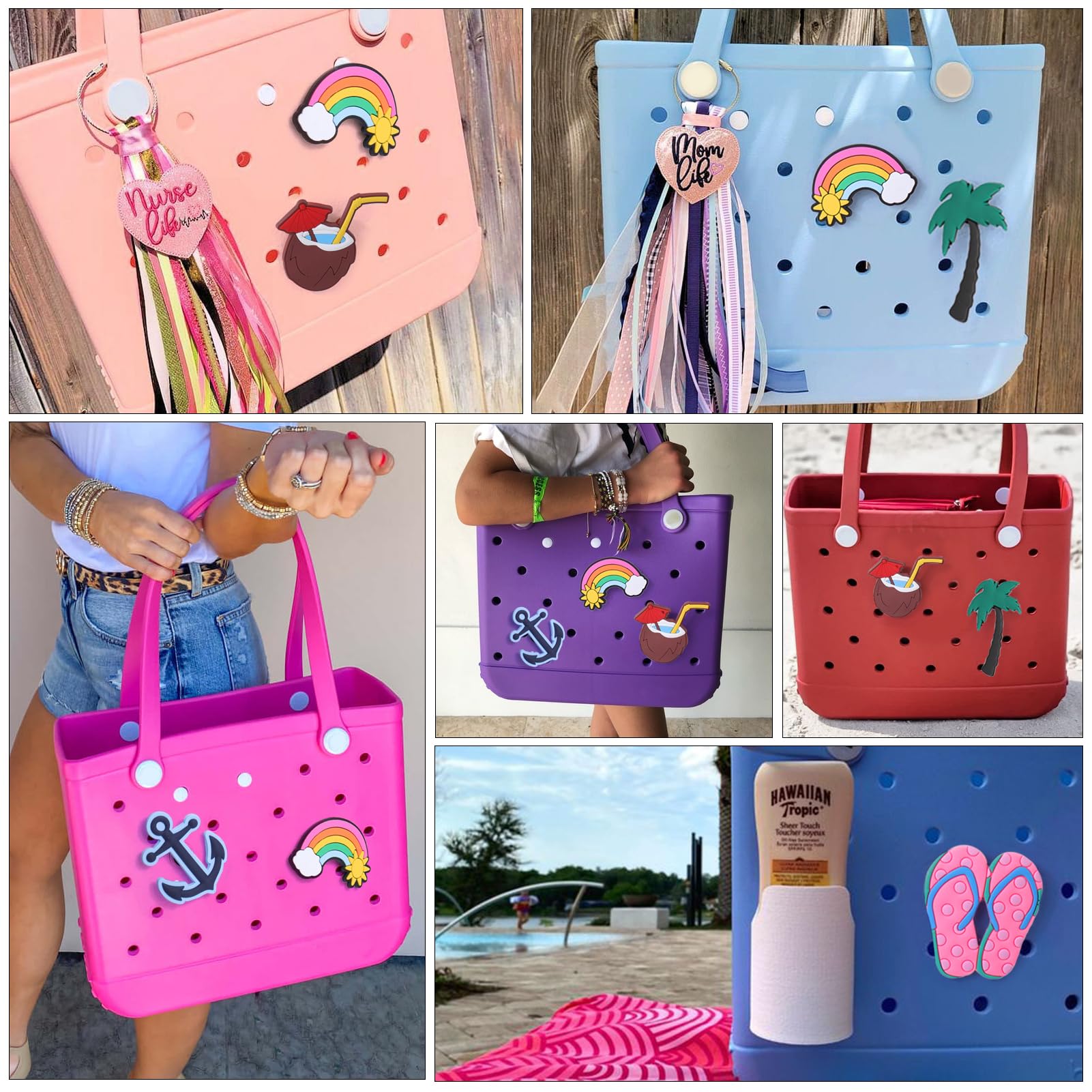 BABORUI 5Pcs Hawaiian Style Bogg Bag Charms - Cute Accessories for Bogg Bags & Simply Southern Totes (All Sizes) - Perfect for Beach, Pool & Summer Vacations