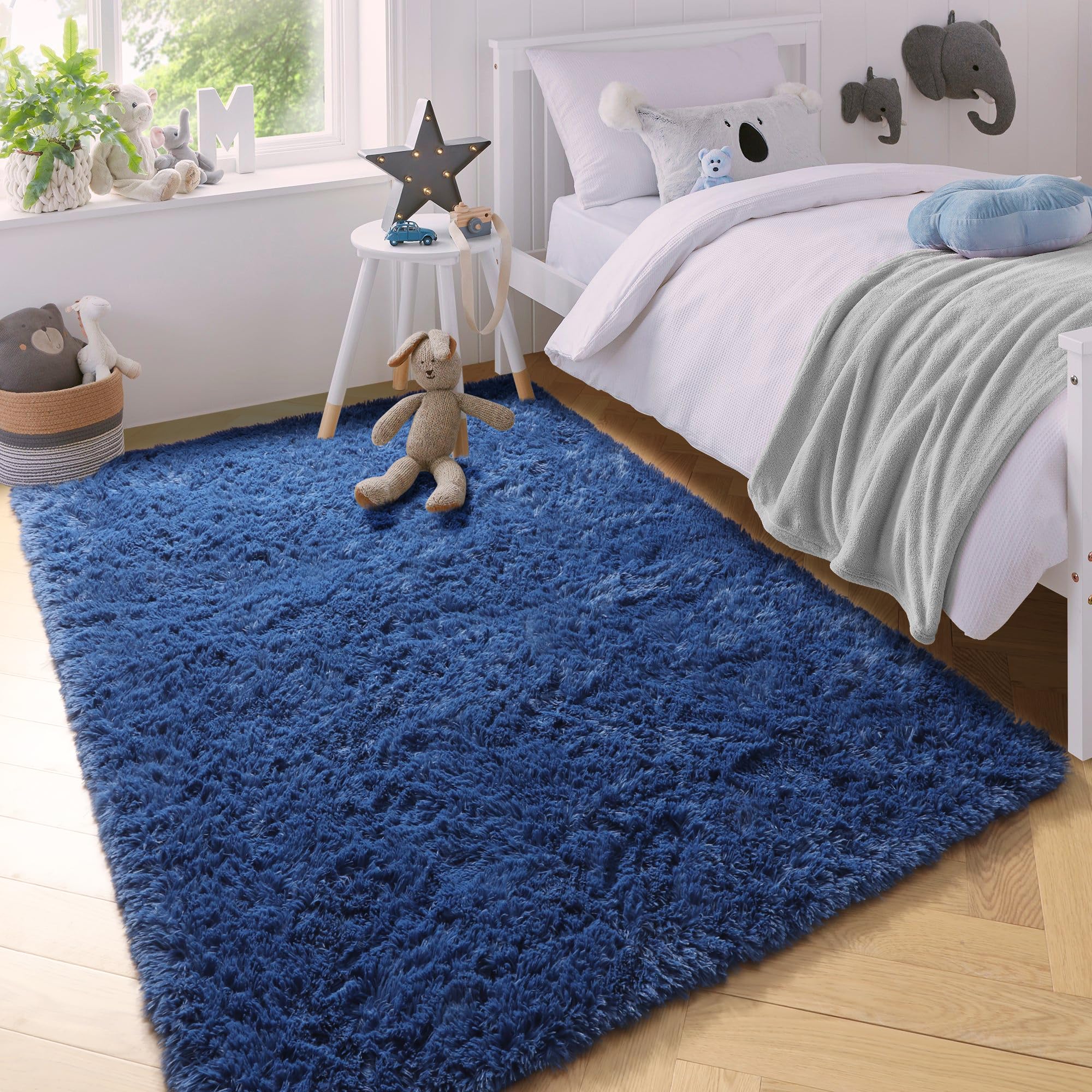 PAGISOFE Blue Shag Rug 4x6 Ft - Ultra Soft Fluffy Fuzzy Carpet for Bedroom, Living Room, Nursery, Kids Playroom & Dorm Decor - Navy Blue Area Rug for Boys Room & Teen Home - Perfect for Cozy Flooring & Play Areas
