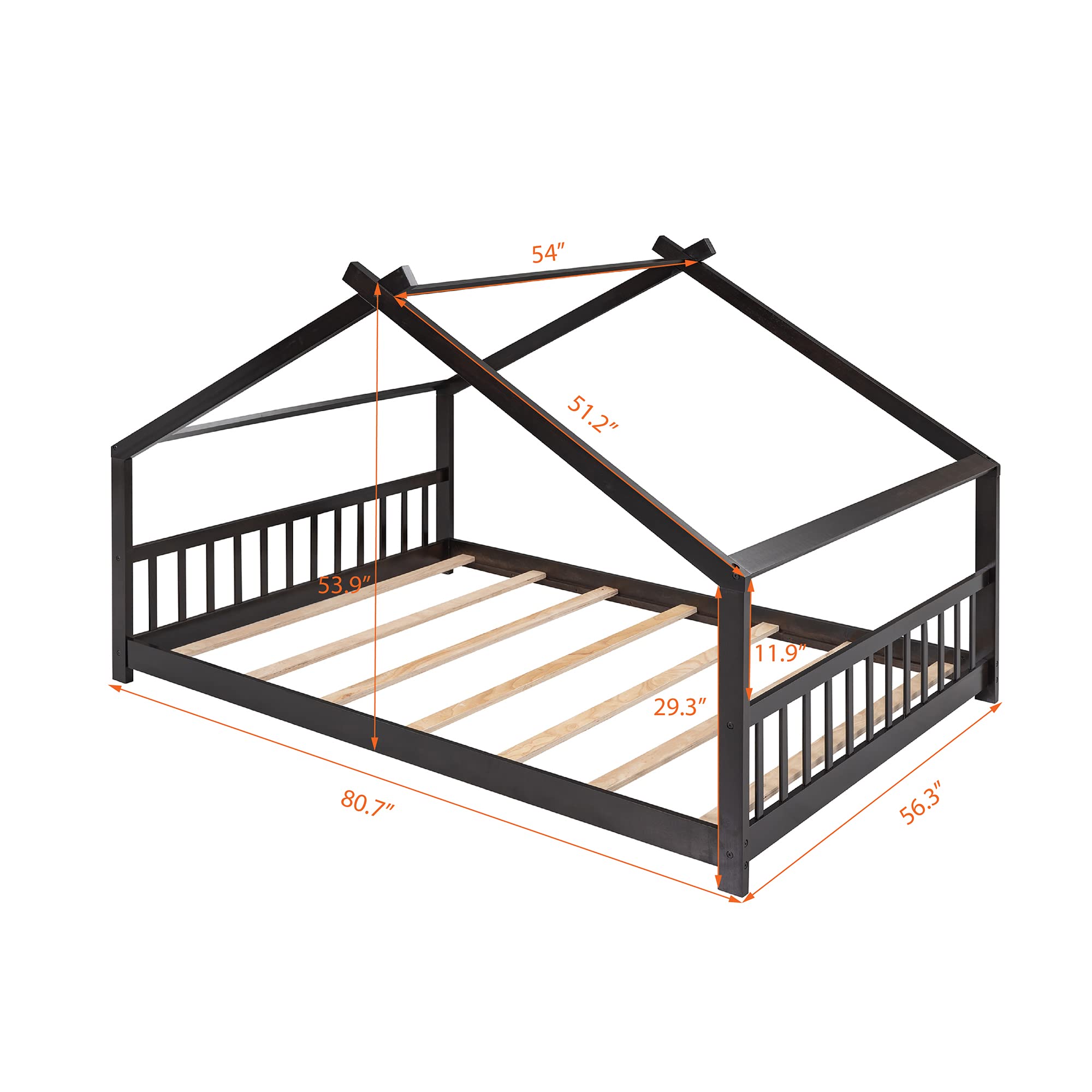 **Harper & Bright Designs Full Size House Bed for Kids - Sturdy Wooden Bed Frame with Headboard & Footboard, No Box Spring Needed - Espresso Finish - Perfect for Boys & Girls Bedroom Decor, Playroom or Sleepover Fun**