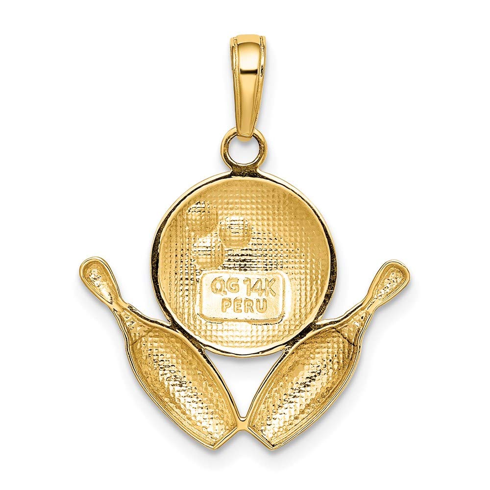 14K Yellow Gold Diamond Cut Bowling Ball & Pins Pendant - Elegant Black Bow Jewelry for Sports Lovers | Perfect Gift for Bowlers & Jewelry Collectors