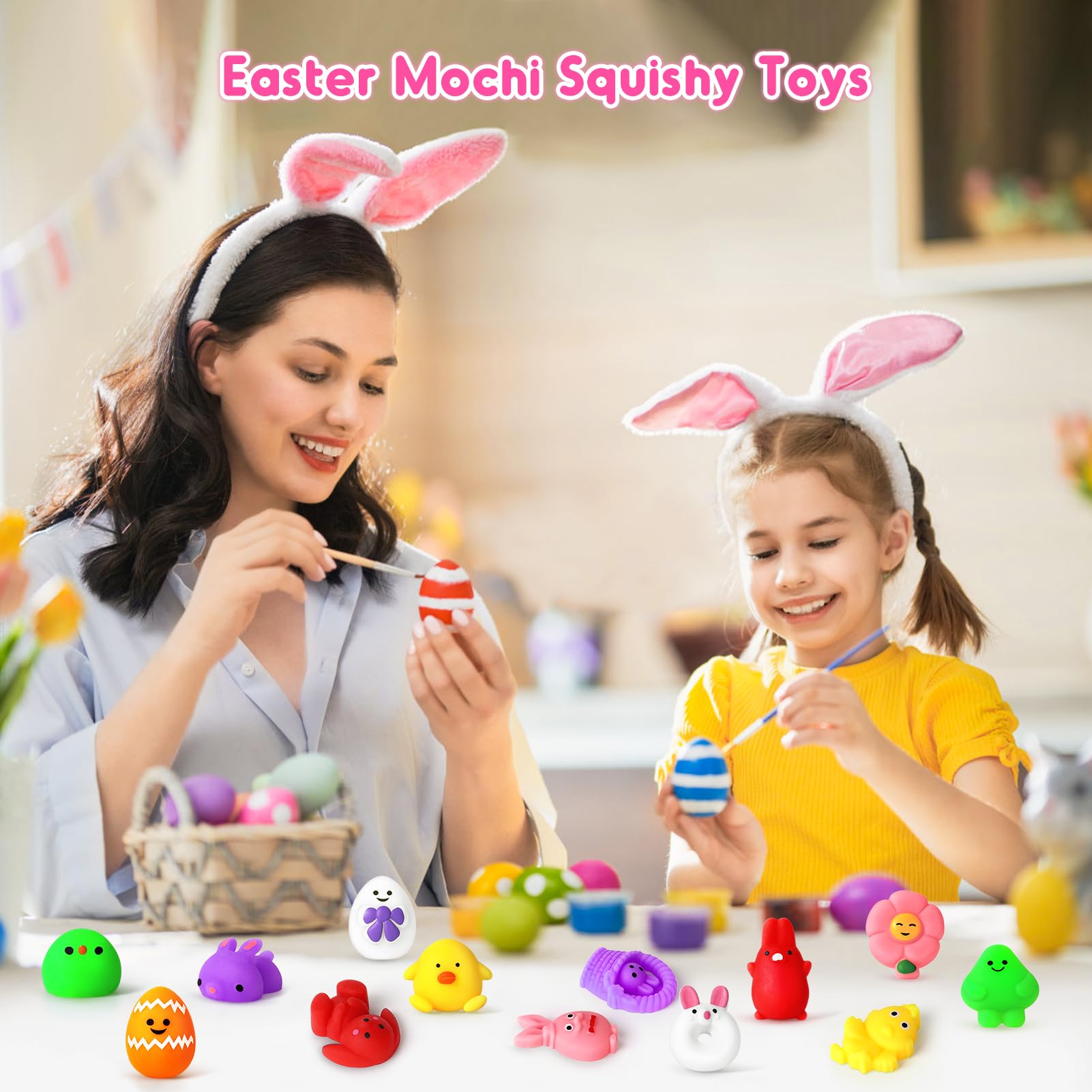 NPET 60pcs Easter Mochi Squishy Toys - Bulk Easter Egg Stuffers, Squishies Party Favors for Kids, Boys & Girls - Cute Stress Relief Toys for Easter Baskets, Classroom Rewards & Birthday Party Gifts