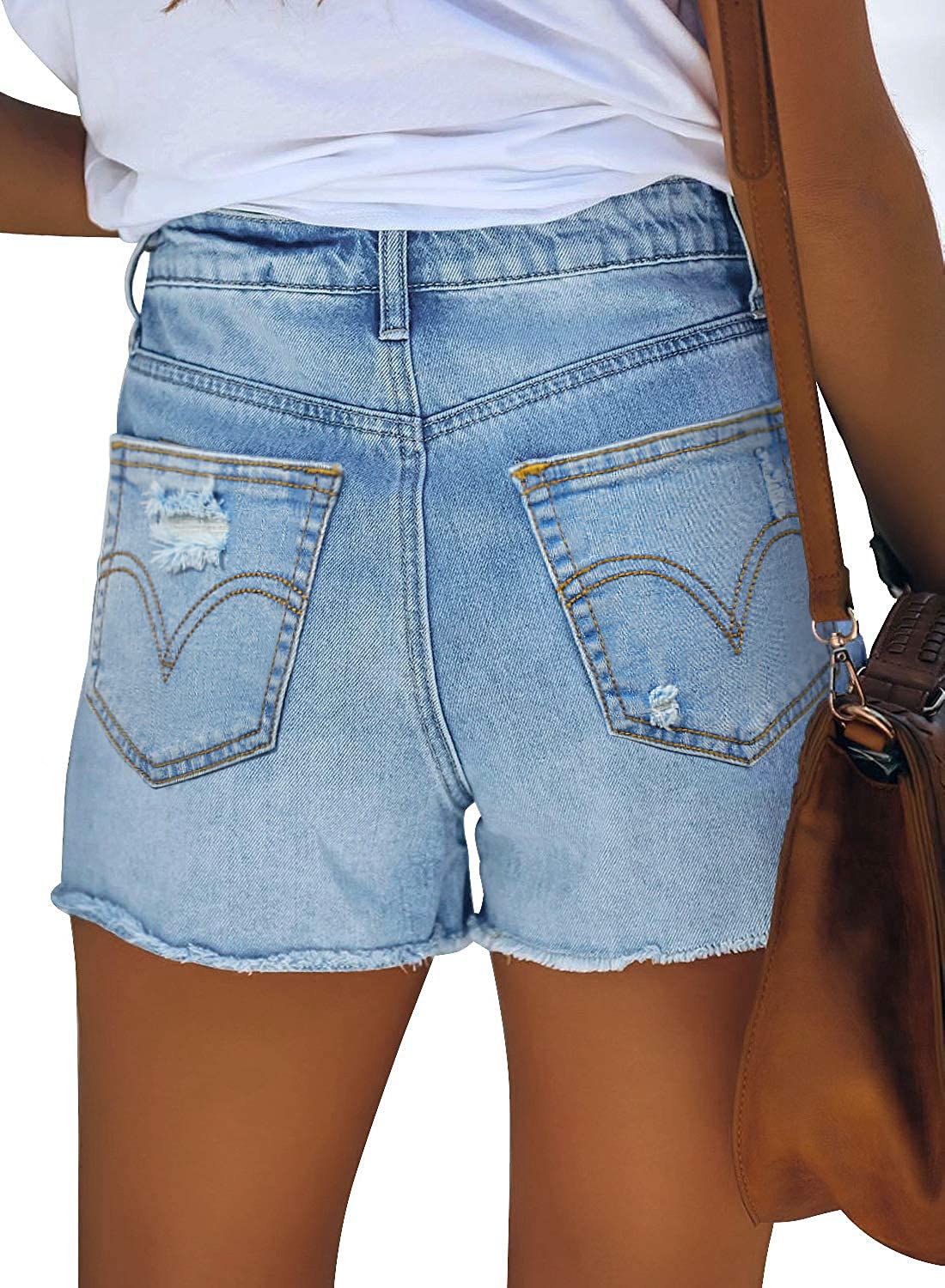 CHICZONE Women's Mid-High Waisted Ripped Denim Shorts - Stretchy Summer Jean Shorts for Women | Casual Outfit, Beach Wear & Street Style Fashion