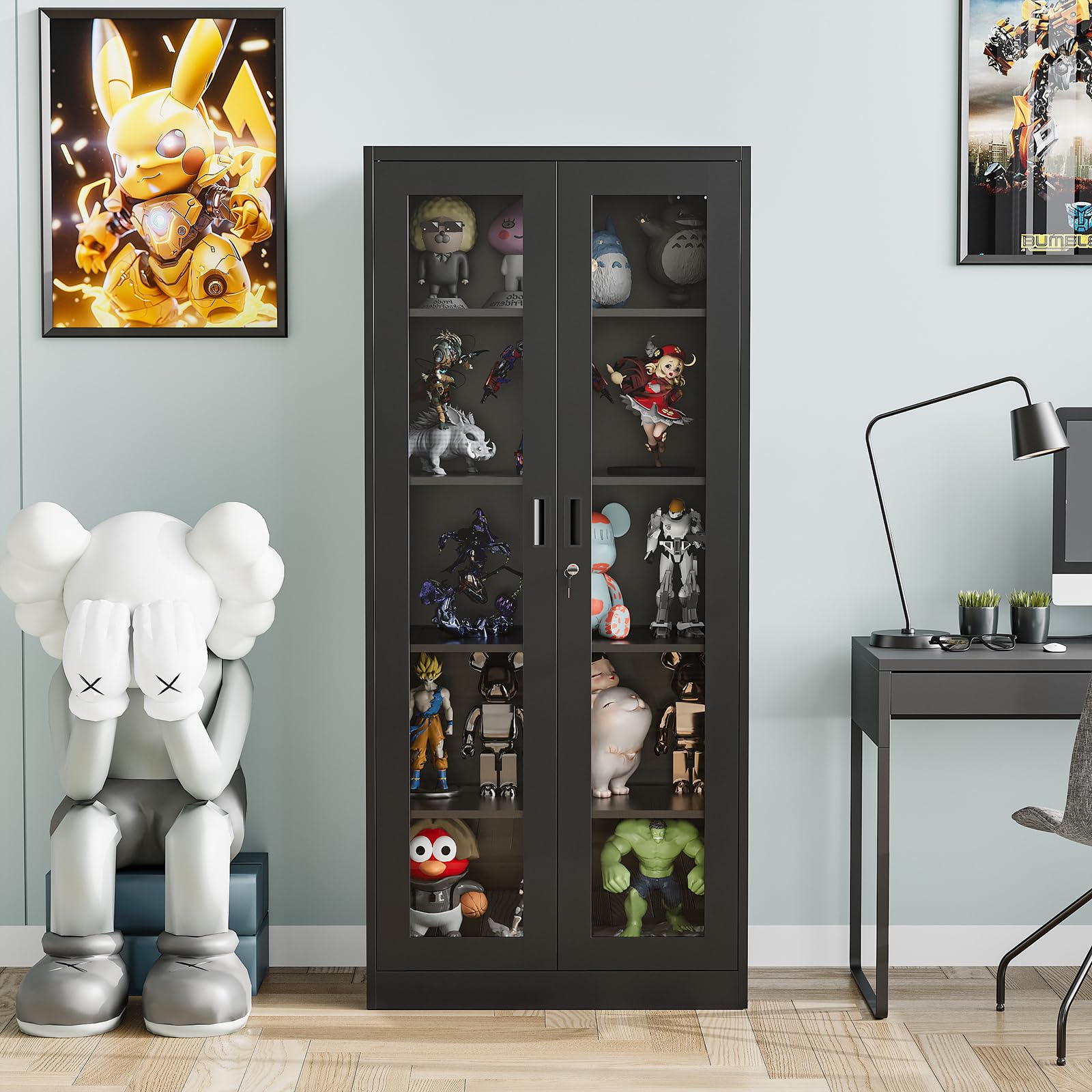 Glass Display Cabinet with 4 Adjustable Shelves - 71