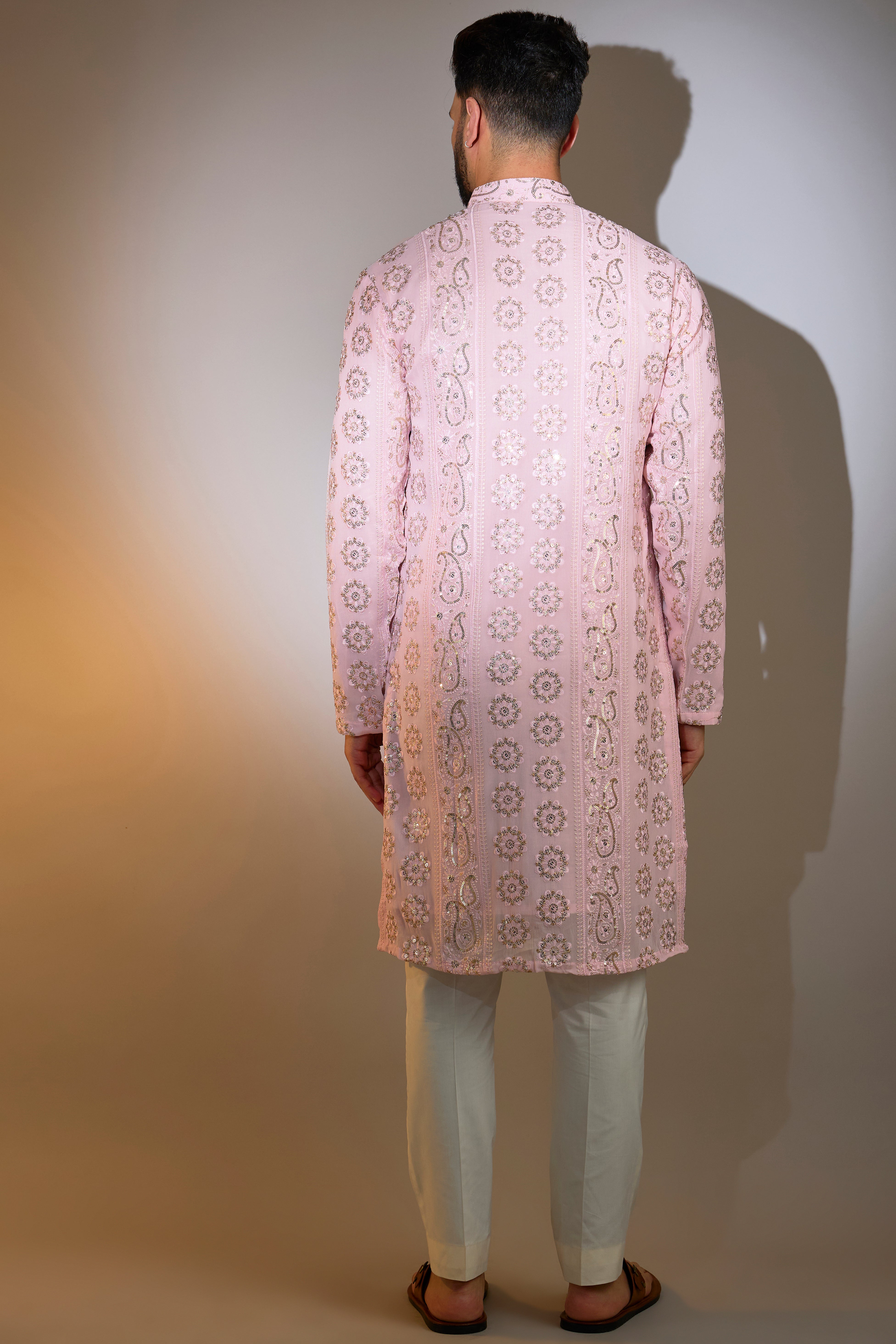 Elegant Powder Pink Chikankari Kurta with Sequin Embroidery - Perfect for Festivals, Weddings & Ethnic Parties