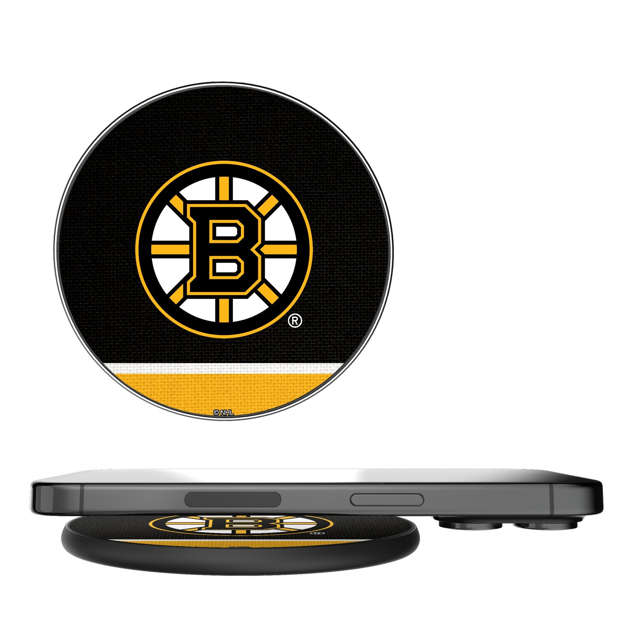 Boston Bruins Stripe 15W Fast Wireless Charger - NHL Team Logo Qi-Certified Charging Pad for iPhone, Samsung, AirPods - Perfect for Home, Office & Car Use