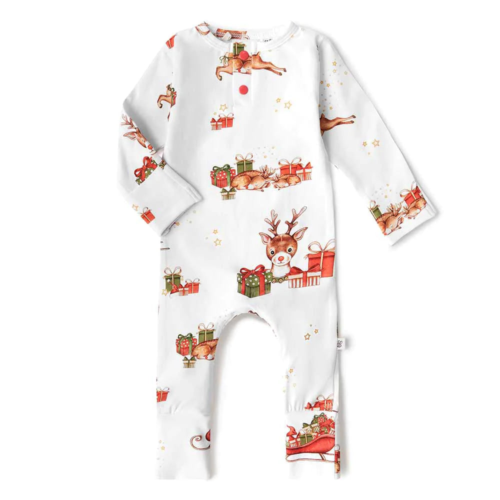 Organic Baby Growsuit with Reindeer Print - Size 00 (Newborn) - Soft & Snug for Winter Sleepwear, Christmas Outfits & Cozy Family Photos