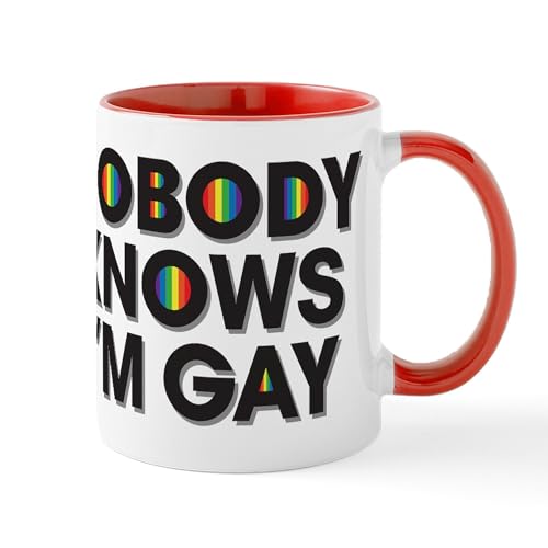White/Red Inside - Nobody Knows I'm Gay Mug