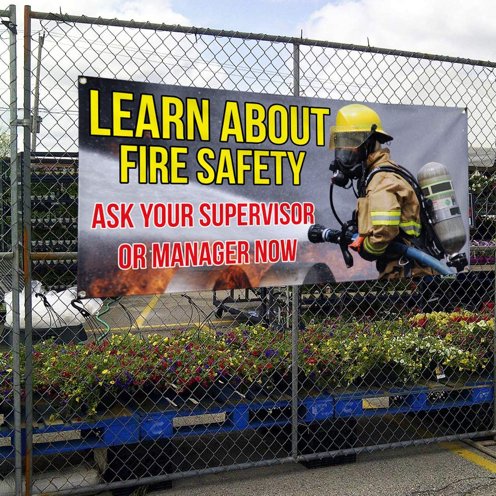 Fire Safety Vinyl Banner - 48x96 Inches Weatherproof Outdoor Sign with 8 Grommets for Industrial, Yard & Lifestyle Use | Durable for All Weather Conditions
