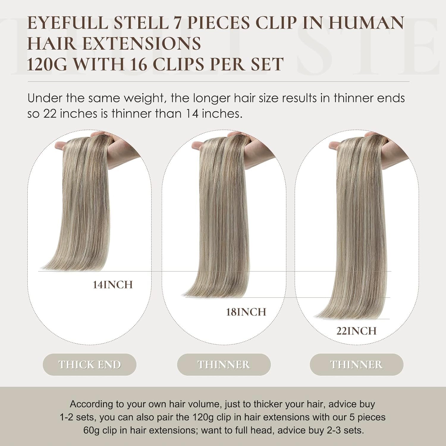 22 Inch Clip in Human Hair Extensions - 7PCS 120g Ash Brown Highlights with Platinum Blonde - 100% Remy Natural Straight Double Weft Invisible Clip Ins - Perfect for Parties, Weddings & Daily Styling