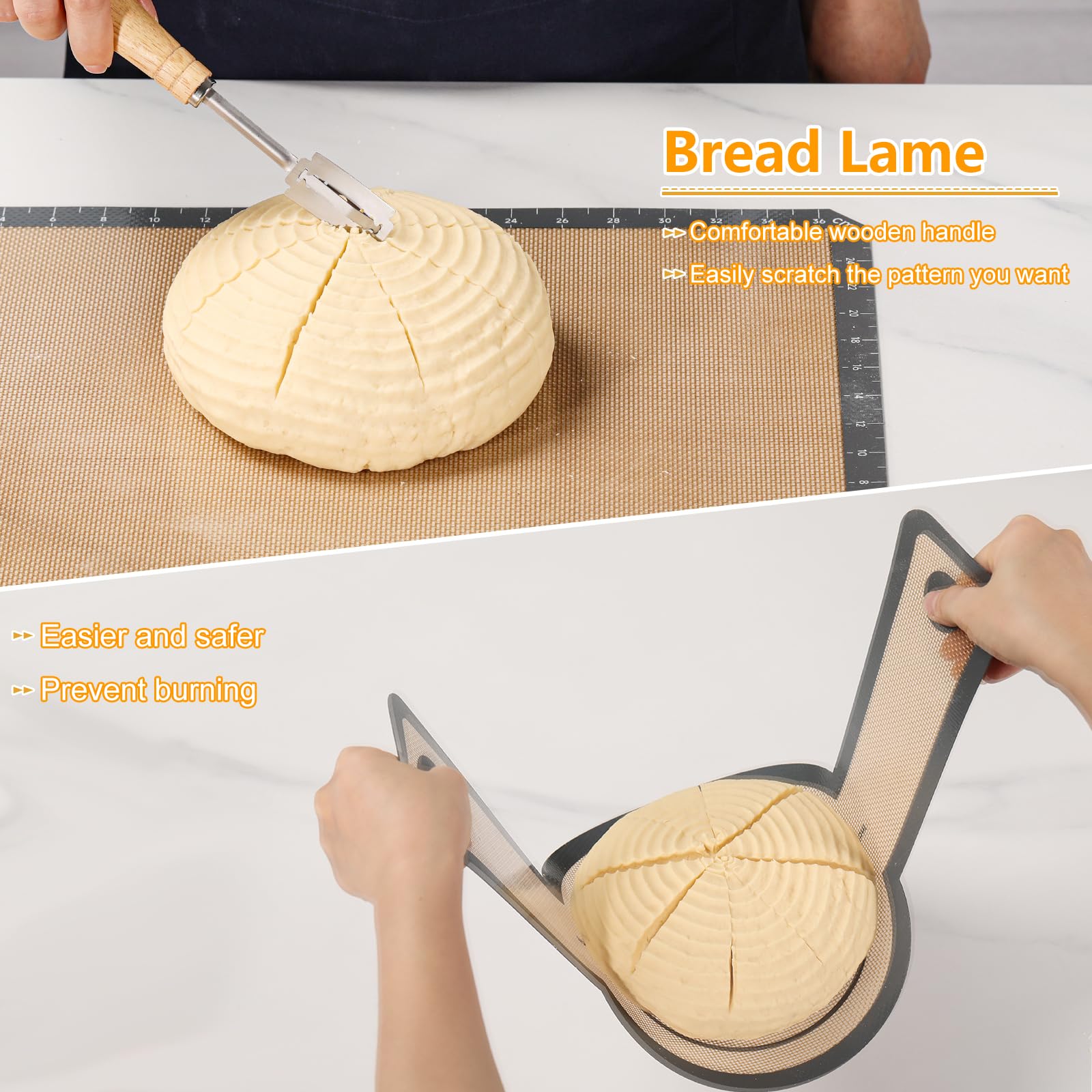 2-Pack 9 Inch Round Banneton Bread Proofing Basket Set with Silicone Bread Sling & Dough Whisk - Perfect for Sourdough Baking, Artisan Bread Making - Ideal Gift for Bakers & Home Bread Making Enthusiasts