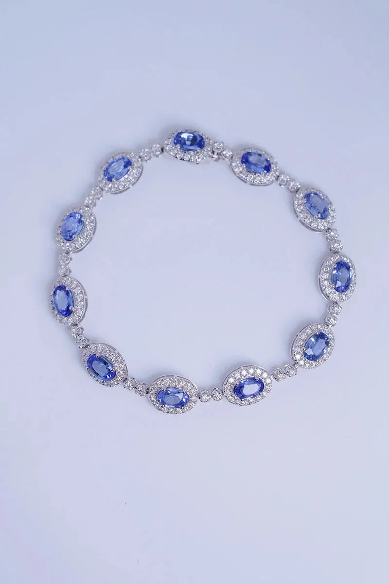 18K White Gold Diamond & Sapphire Bracelet for Women - Luxury Romantic Style Real Natural Gemstone Jewelry - Perfect for Parties, Weddings & Special Occasions