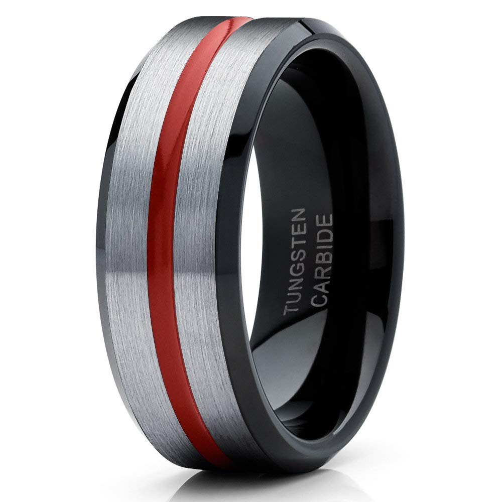 Red Tungsten Carbide Wedding Band for Men & Women - Comfort Fit Anniversary Ring - Durable Black & Red Tungsten Ring for Couples - Perfect for Weddings, Engagements, and Special Occasions