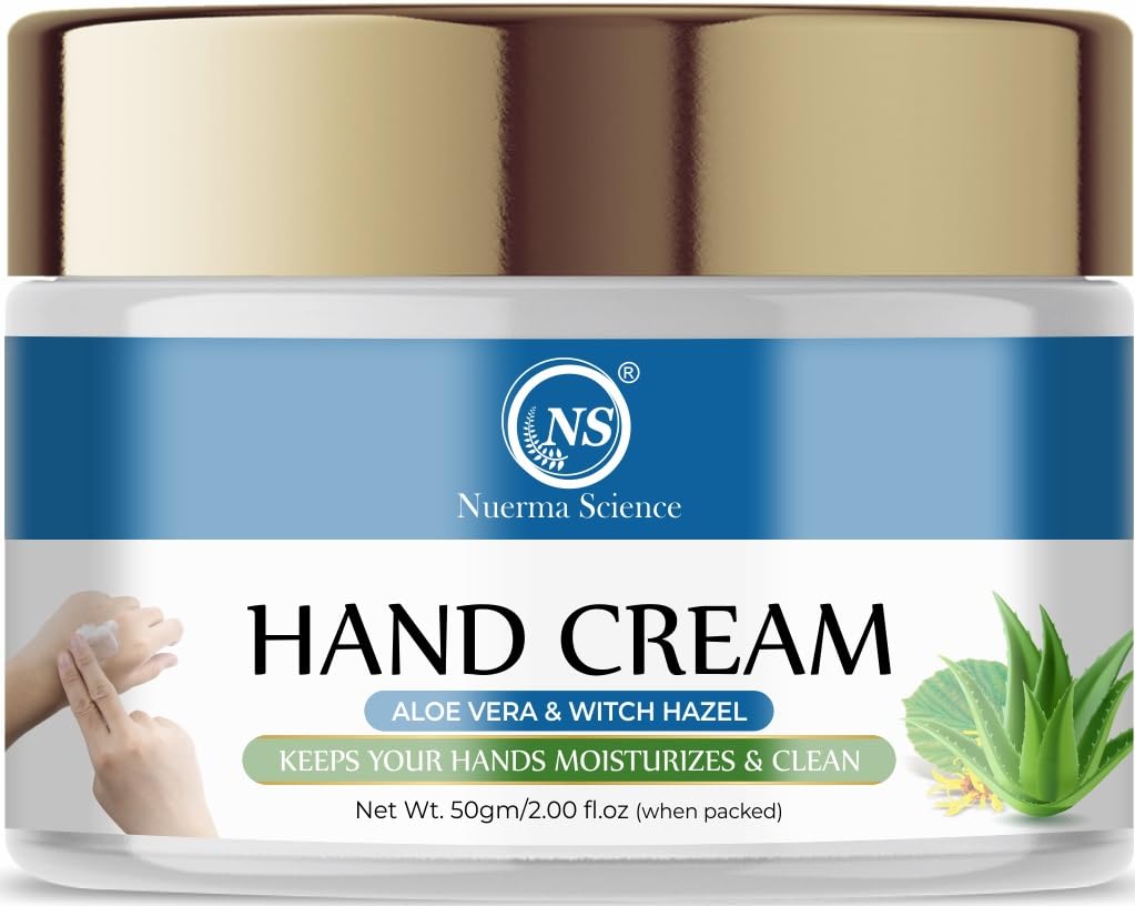 Nuerma Science Aloe Vera & Witch Hazel Hand Cream - Deep Moisturizing & Hydrating for Dry, Rough Hands | Winter Skin Care Solution | 50 GM | Perfect for Daily Use, Office, Travel & Home Care