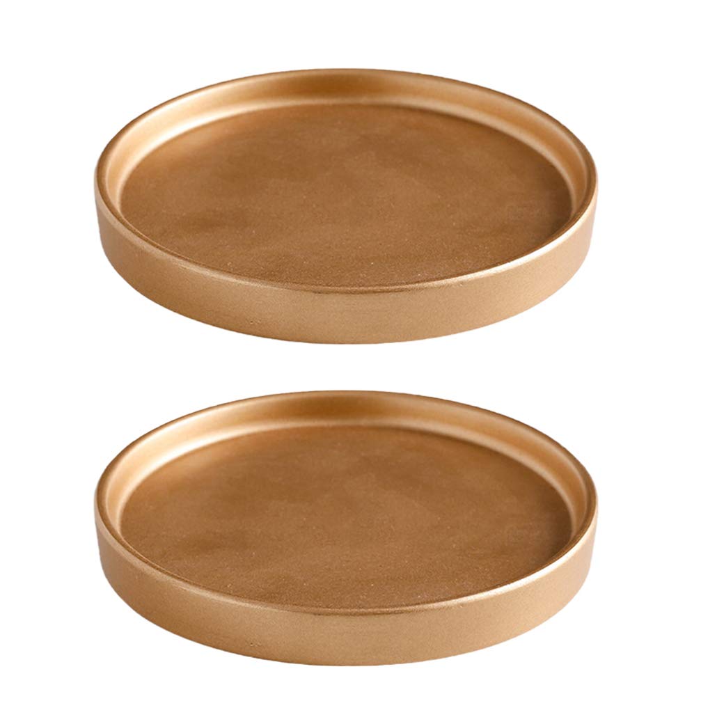 DOITOOL 2-Pack Round Ceramic Plant Saucers - 4.5 Inch Flower Pot Trays for Indoor & Outdoor Potted Plants - Drip Catchers for Water & Soil Protection (Golden, 14.5x0.9 Inch) - Perfect for Garden, Patio, Balcony & Home Decor